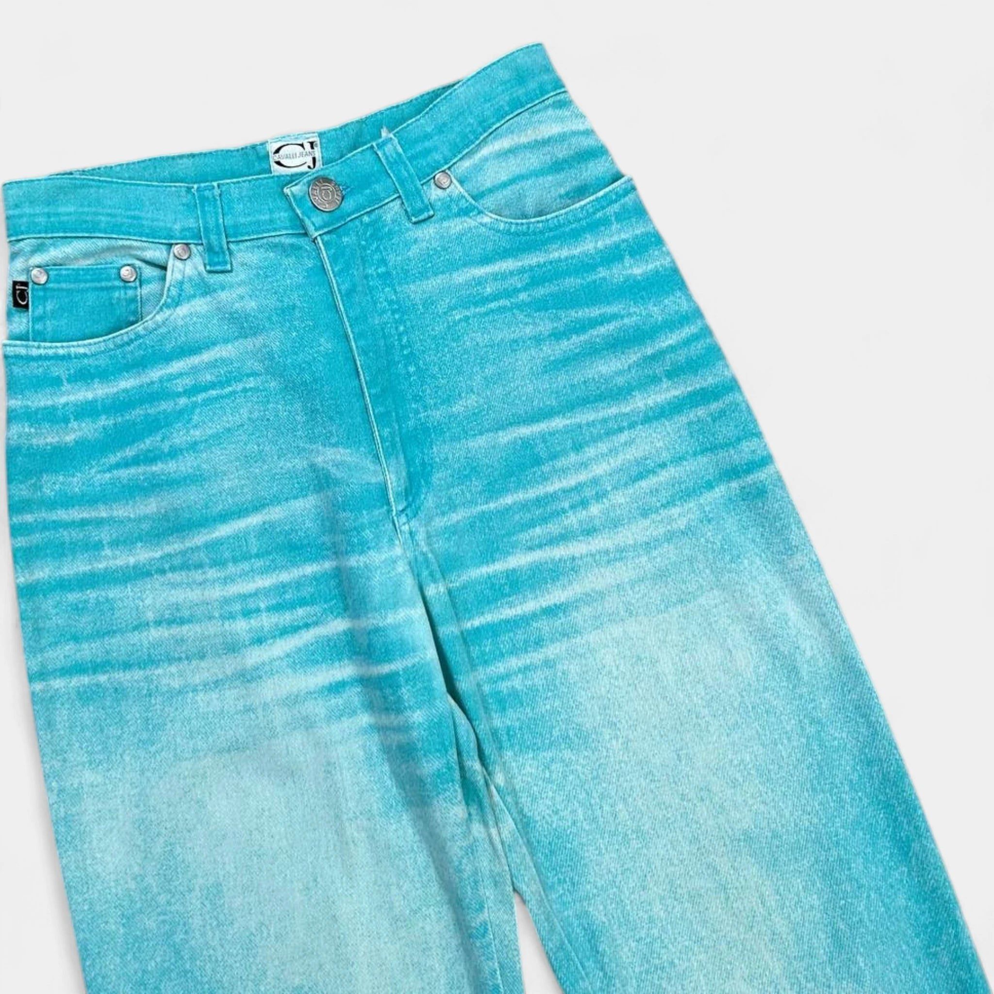 Roberto Cavalli Cavalli Jeans 2000's Turquoise Printed Effect Denim Pants Size US 31 - 2 Thumbnail