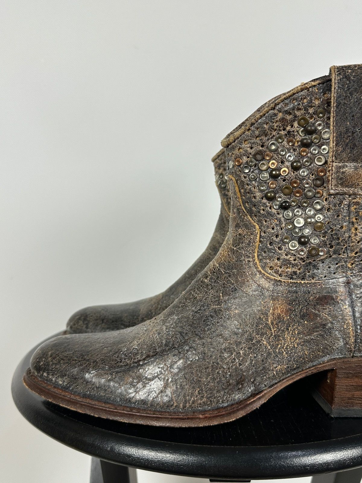 Sendra Sendra 8602 Brown Leather Studded Cowboy Biker Ankle Boots Size US 7.5 / IT 37.5 - 14 Thumbnail