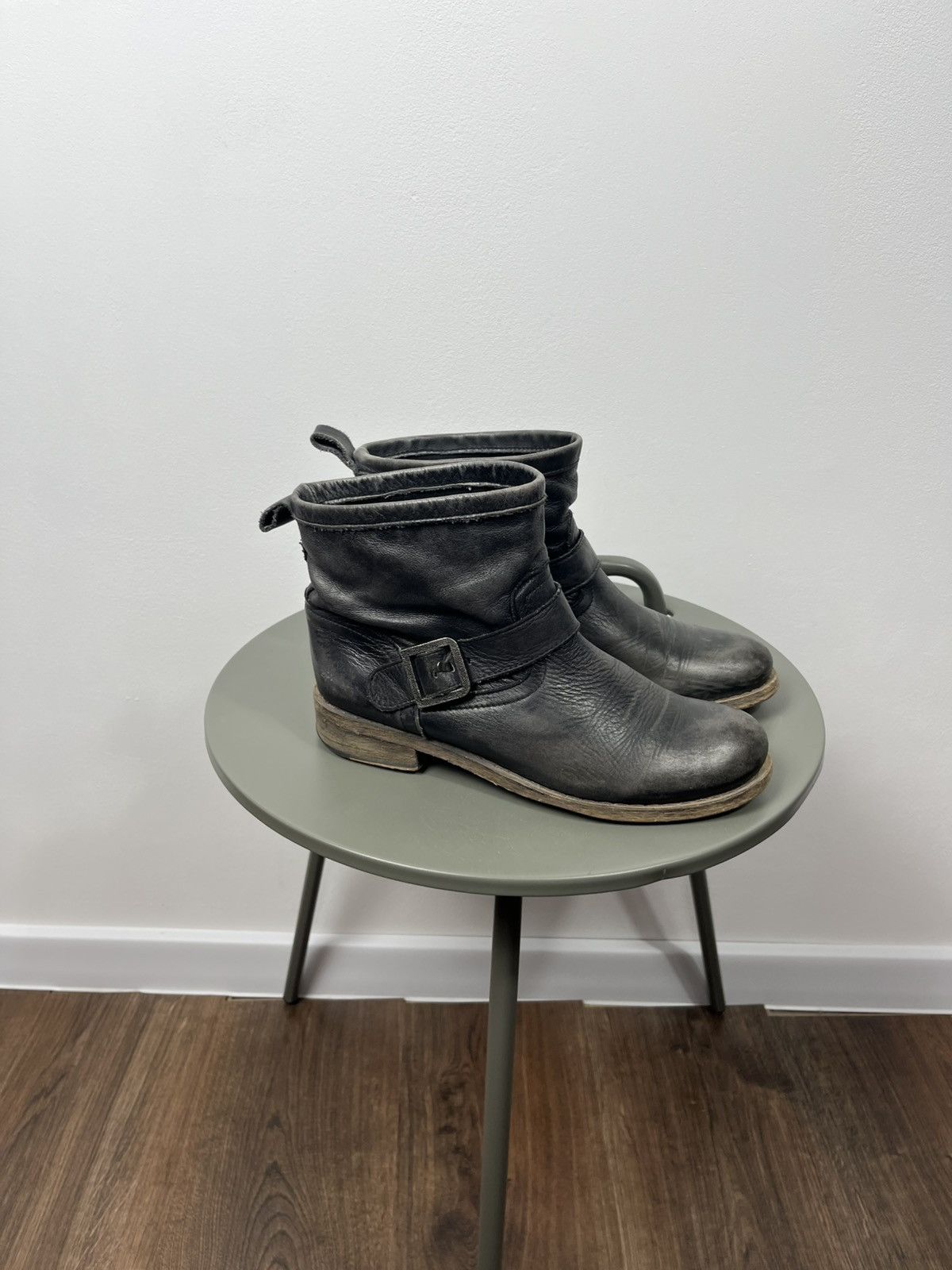 Other Black Distressed Leather Buckle Ankle Boots Size 39 Size US 8.5 / IT 38.5 - 6 Thumbnail