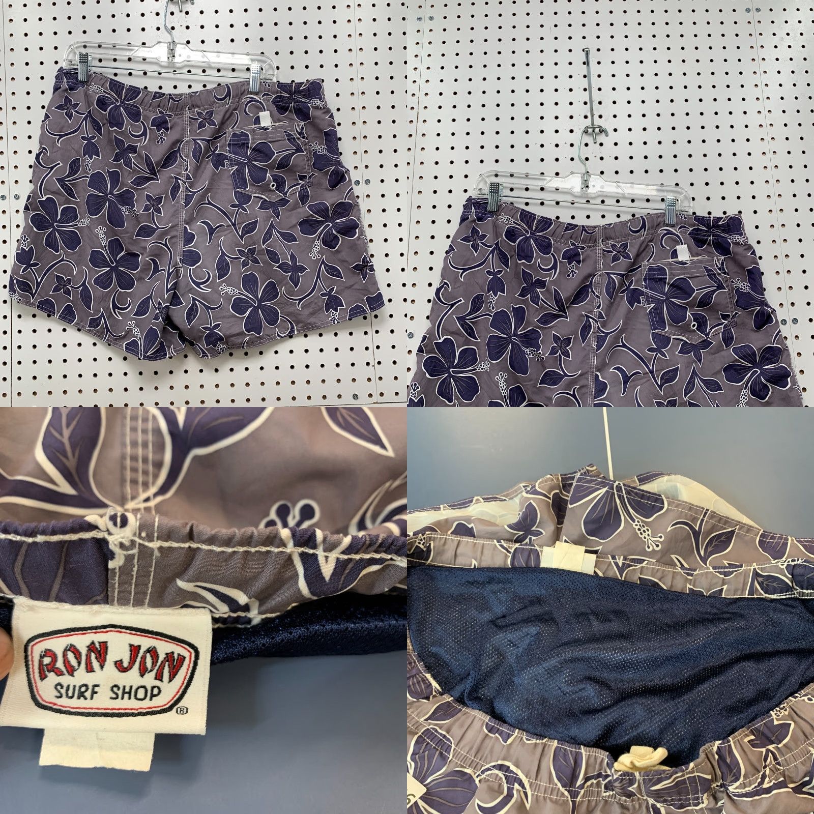 Ron Jon Surf Shop VINTAGE Ron Jon Surf Shop Swim Trunks Blue Floral Graphic Men Large 37x4.5 Adult Large Blue Floral Trunks Mens Size US 33 - 8 Thumbnail