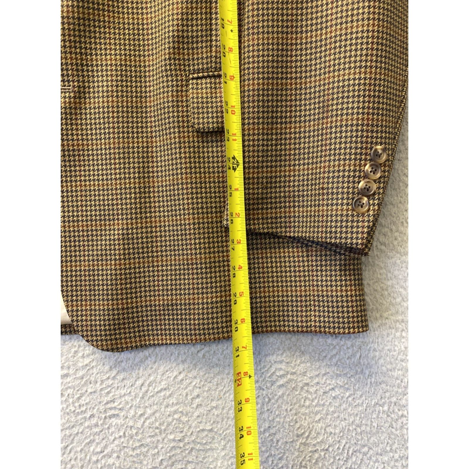 Jos. A. Bank JOS.A.BANK VINTAGE 46 Regular Wool Plaid Blazer Sport Coat Men's Brown Houndstooth Tuxedo Size 46R - 6 Thumbnail
