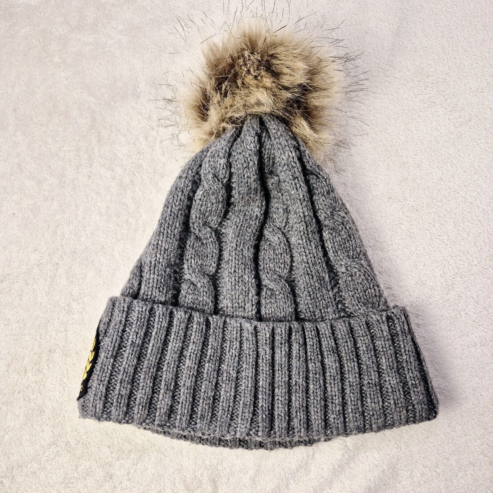 Lauren Ralph Lauren Ralph Lauren Knit Pom Beanie Logo Crest Cuff Hat Gray OSFM Size ONE SIZE - 8 Thumbnail