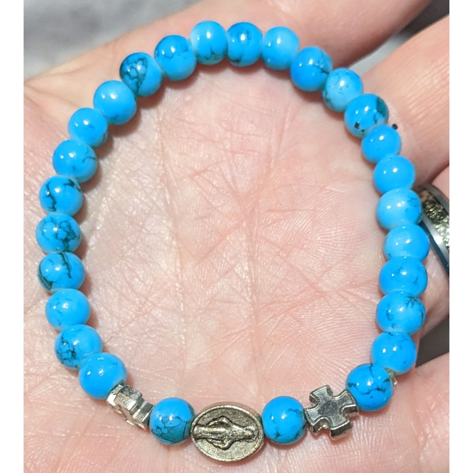 Other Blue And Silver Tone Religious Stretch Bracelet Size ONE SIZE - 6 Thumbnail