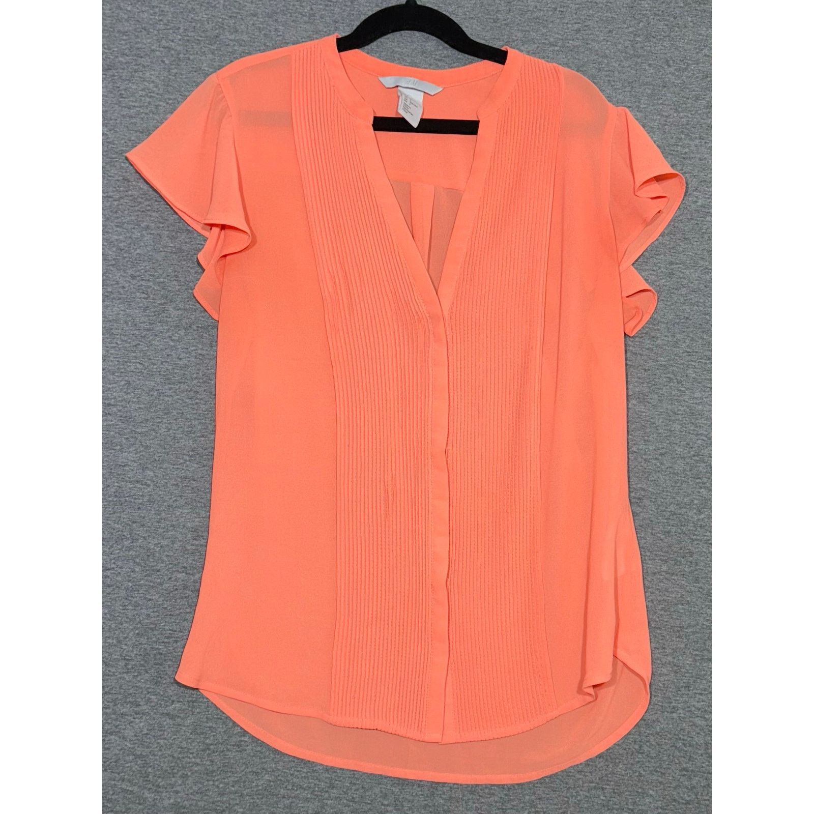 H&M H&M | Pink Orange Coral Polyester Sheer Button Down Top | 2 Size XS / US 0-2 / IT 36-38 - 1 Thumbnail