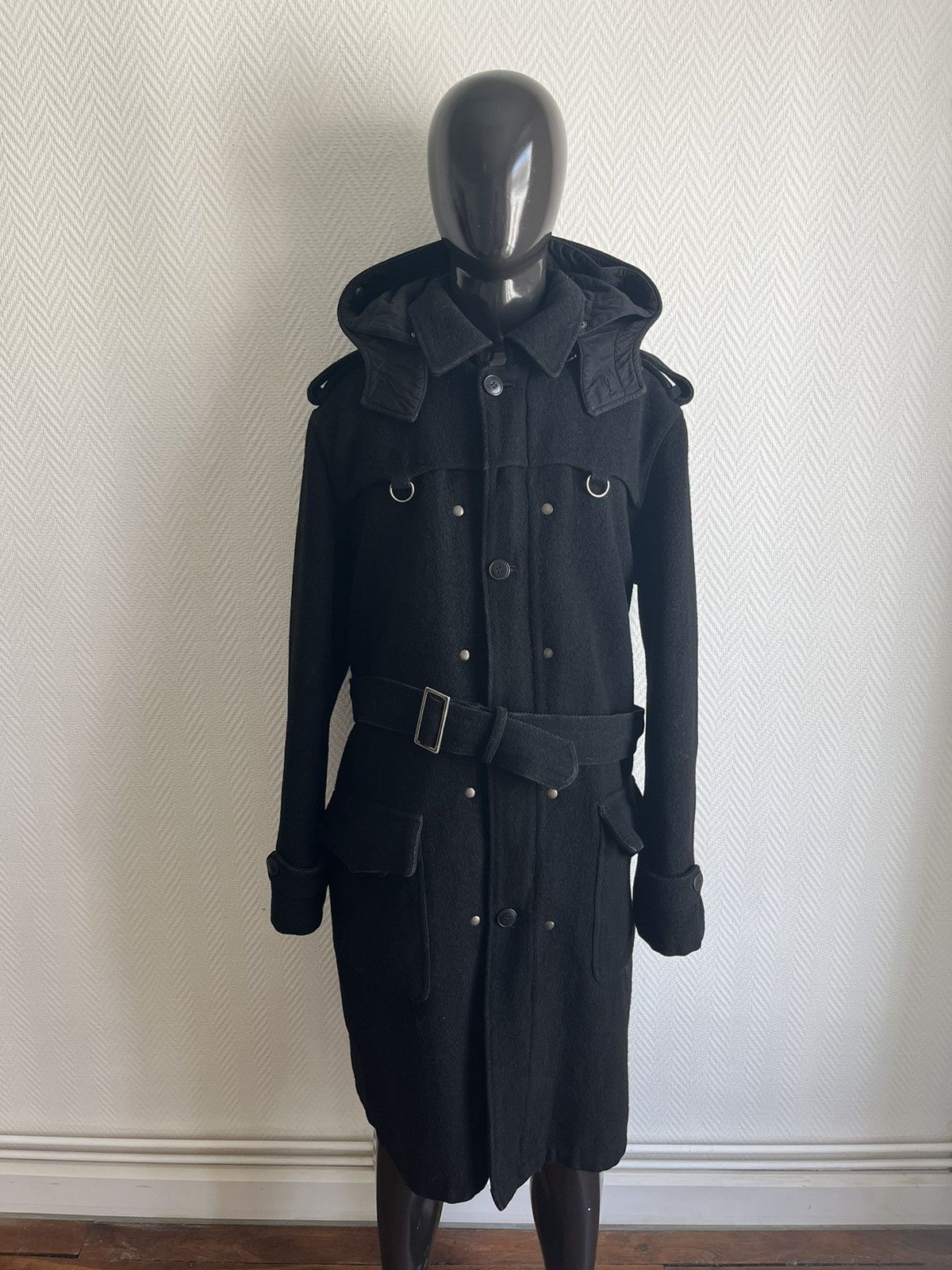 image of Maison Margiela Aw2004 Heavy Boiled Wool Hooded Coat in Black, Men's (Size Large)