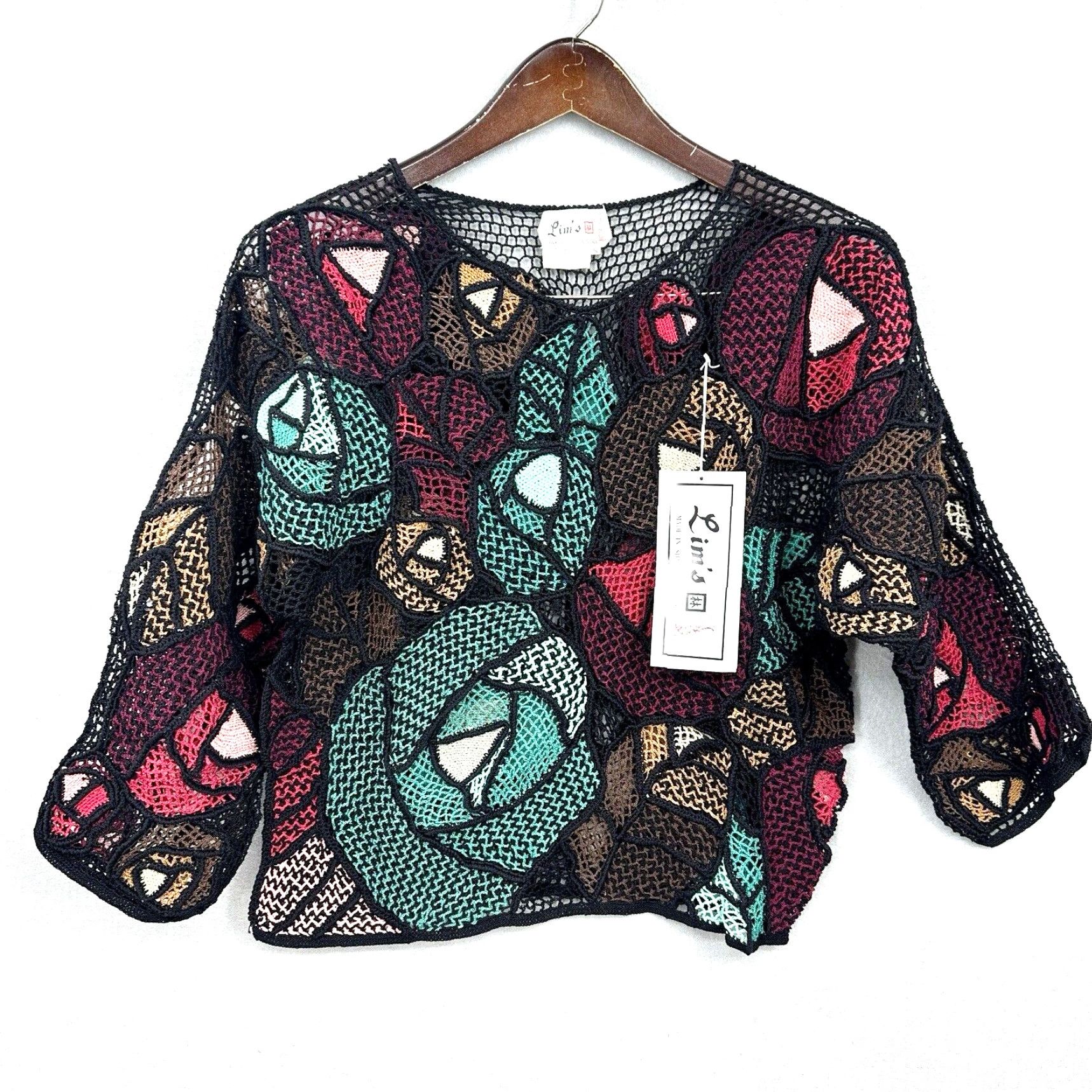 Vintage Vintage LIM'S Sweater Women Small Crochet Floral Mosaic Handknit Festival Cottage Size S / US 4 / IT 40 - 2 Thumbnail