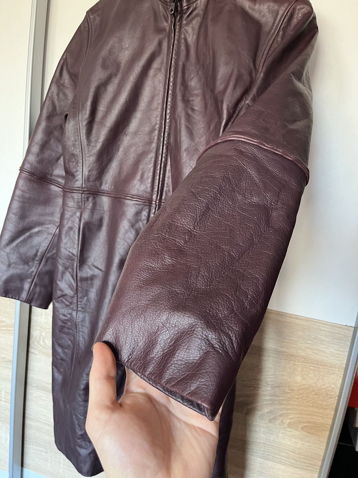 Giorgio Armani Vintage Y2K Giorgio Armani Womens Leather Coat Avant Garde Size L / US 10 / IT 46 - 10 Thumbnail