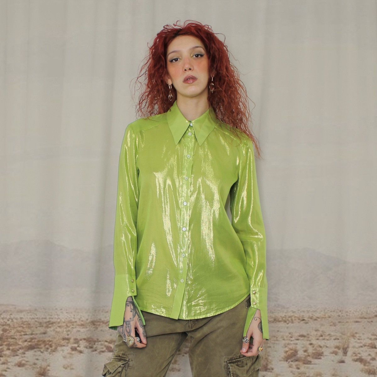 Patrizia Pepe 🐉SHINY GREEN SHIRT🐉 Size M / US 6-8 / IT 42-44 - 1 Thumbnail