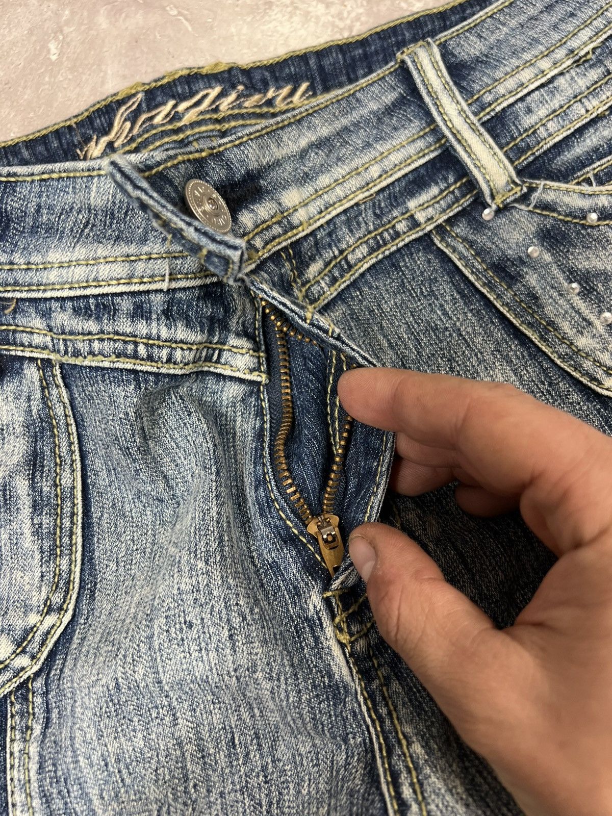 Japanese Brand Rheistones Flared IfSixWasNine Style Fade Distressed Pants Size 36" / US 14 / IT 50 - 9 Thumbnail