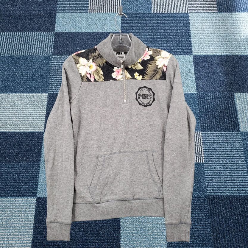 Victoria's Secret Victoria's Secret PINK Sweatshirt Womens XS Gray Henley Mock Neck Long Sleeve Floral Pattern Size XS / US 0-2 / IT 36-38 - 1 Thumbnail