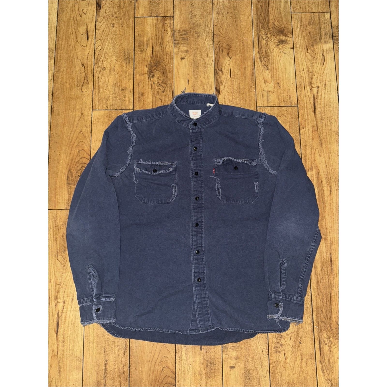 Carhartt × Levi's Levis Distressed Collarless Workwear Shirt Blue Medium 21x25 Size US M / EU 48-50 / 2 - 1 Thumbnail