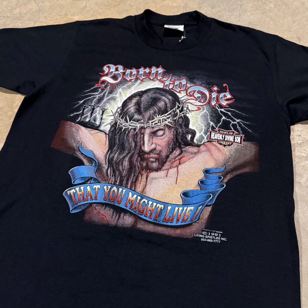 Vintage Deadstock Vintage 1991 Living Epistles Born To Die Jesus Tee Size US L / EU 52-54 / 3 - 3 Thumbnail