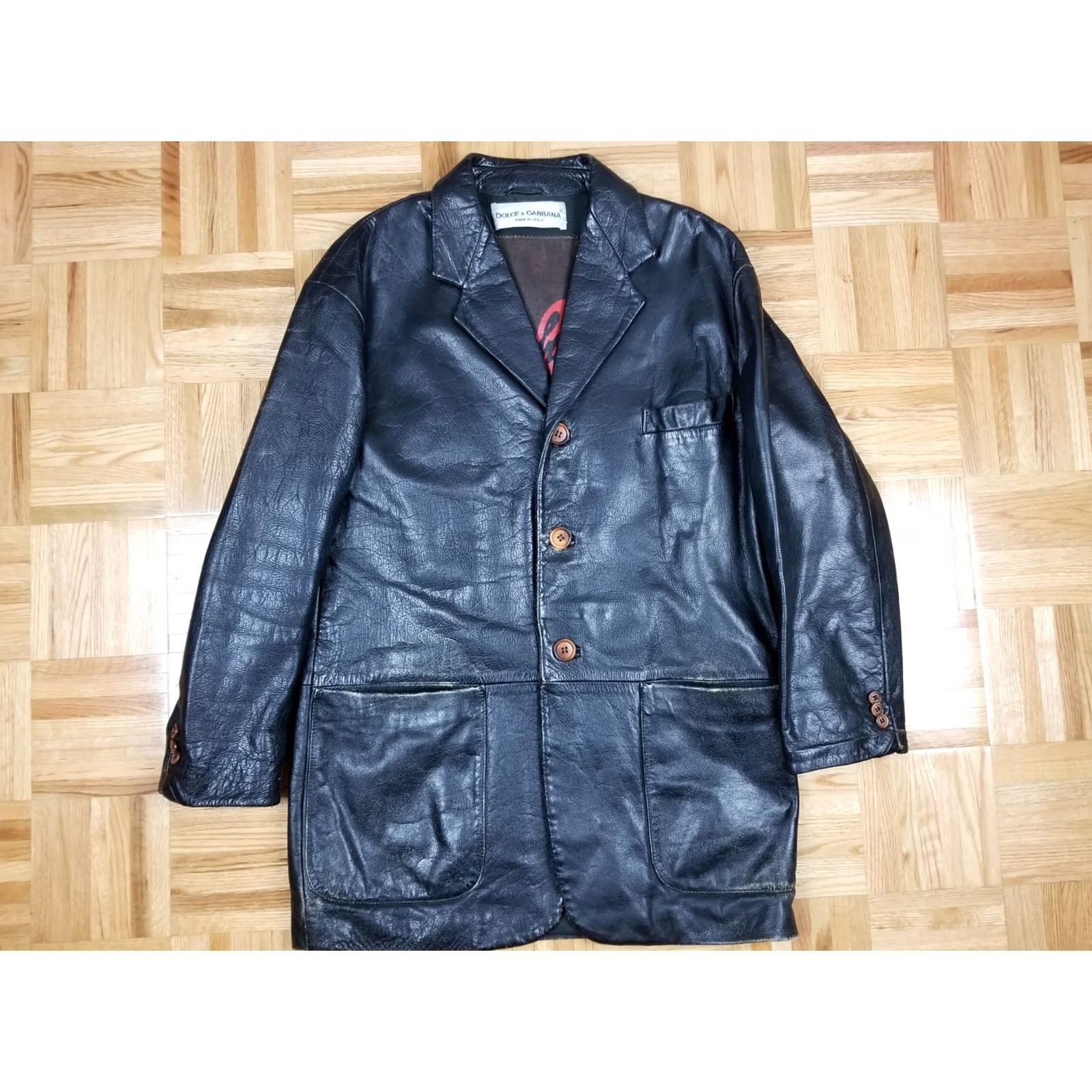 Dolce & Gabbana DOLCE & GABANA DISTRESSED BLACK LEATHER BLAZER JACKET SZ 48 MADE IN ITALY Mens Blazer Leather 48 Black 90s Decade Size 48R - 2 Thumbnail