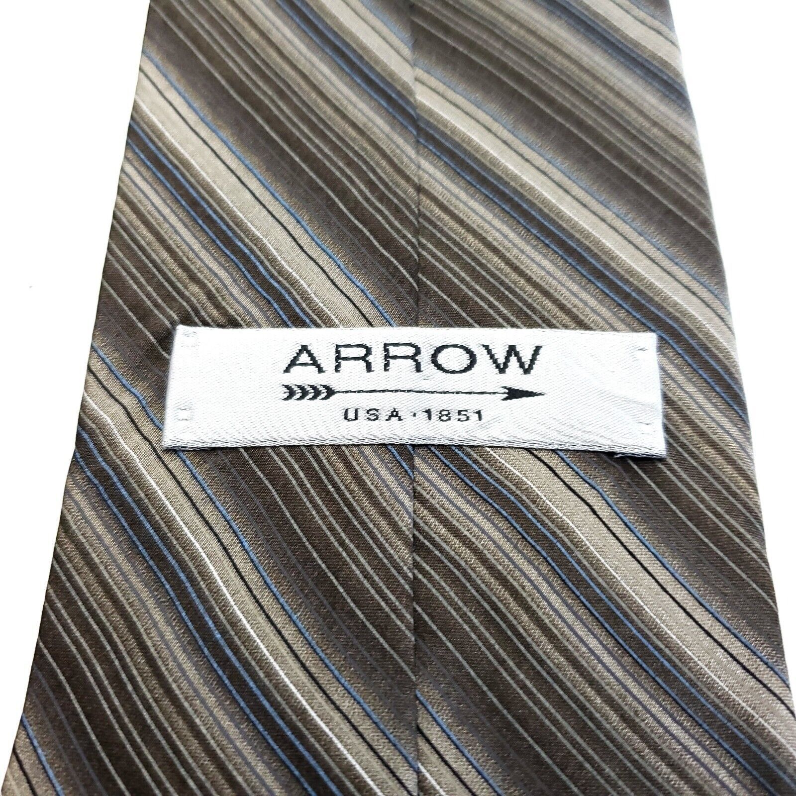 Arrow Arrow Beige Gray Brown Print Striped Wide Silk Tie Size ONE SIZE - 3 Thumbnail