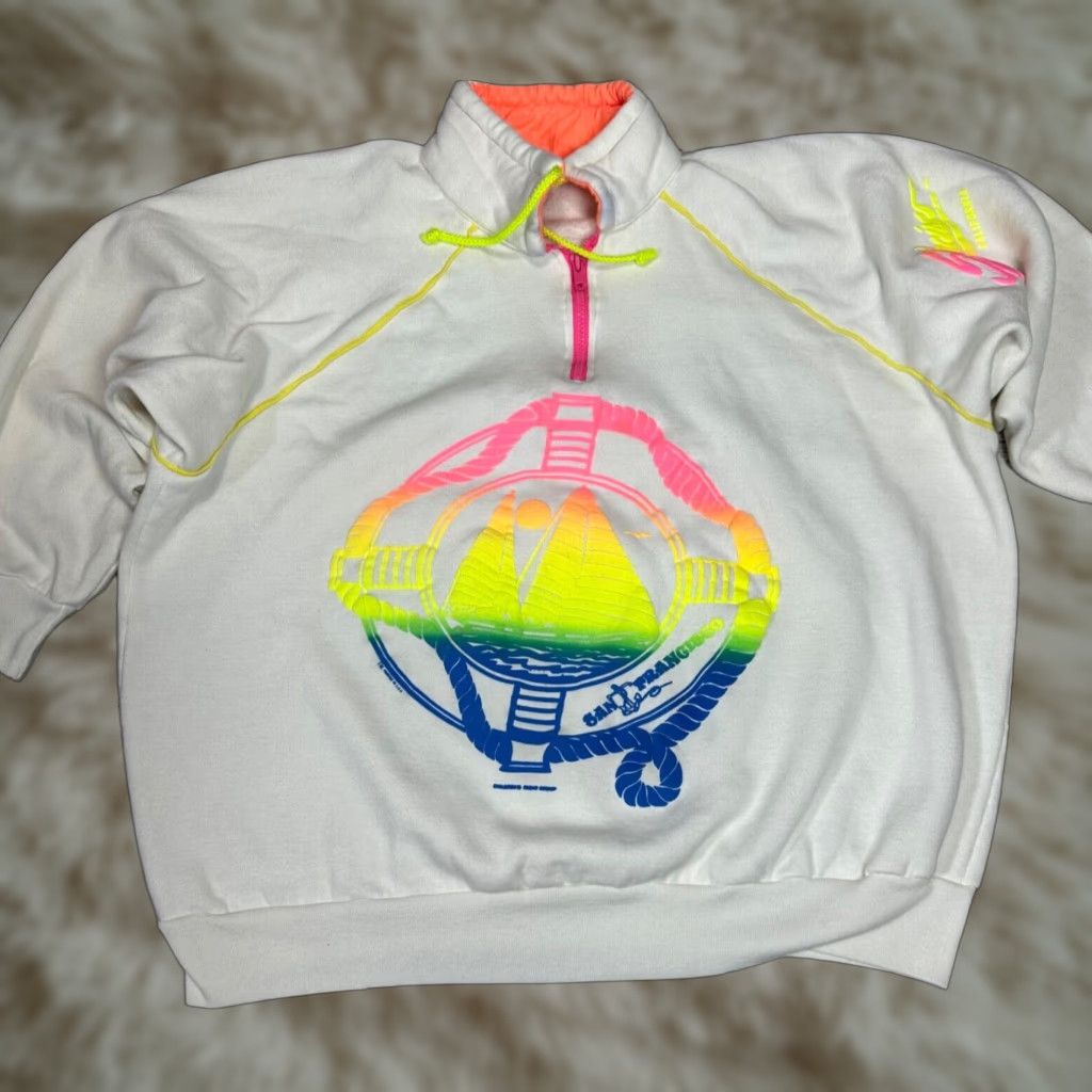 Vintage Vintage 80's Womens Pullover Sweatshirt White XL San Francisco 3/4 Slvs 1/4 Zip Sweatshirt Size XL / US 12-14 / IT 48-50 - 1 Thumbnail