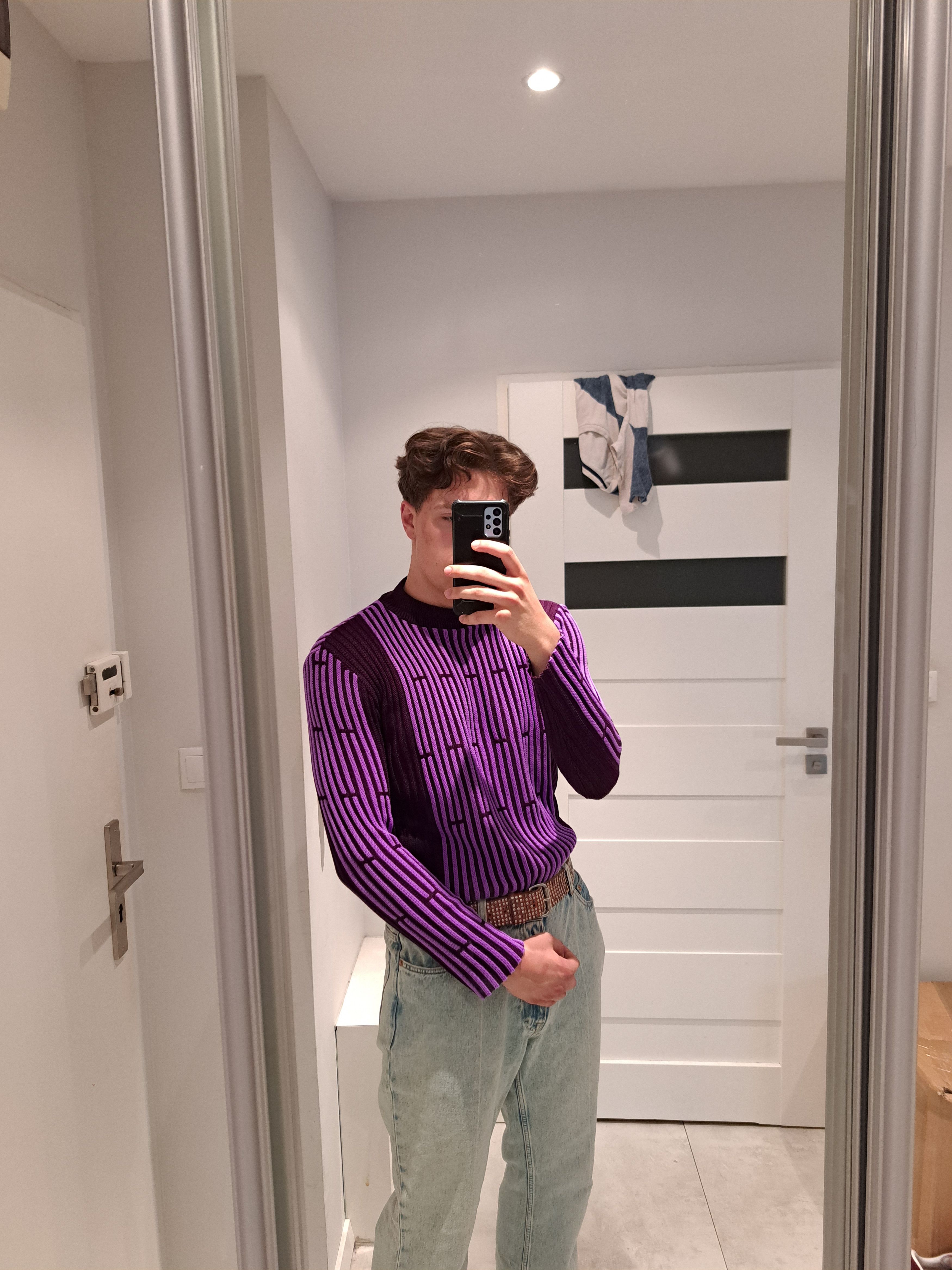 Japanese Brand Crazy Vintage y2k Purple Ribbed Knit Sweater Techno Size US L / EU 52-54 / 3 - 2 Thumbnail