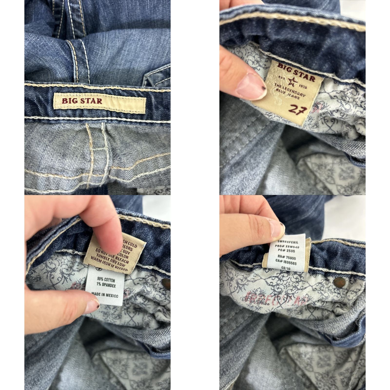 Vintage VINTAGE Big Star Womens Jeans Cropped 27 Dark Wash Distressed Straight Leg 27 Blue Womens Size 27" / US 4 / IT 40 - 9 Thumbnail