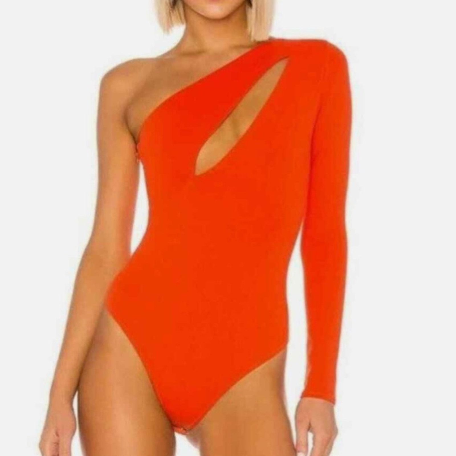 REVOLVE EUC NBD Aaliyah Cut Out One Shoulder Bodysuit Red Orange S Size S / US 4 / IT 40 - 6 Thumbnail