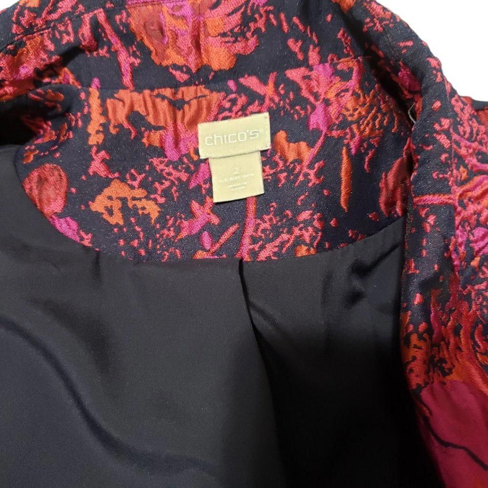 Chicos CT819 Chico's Tapestry Mid-thigh Fuchsia & Black Blazer Size XL / US 12-14 / IT 48-50 - 11 Thumbnail