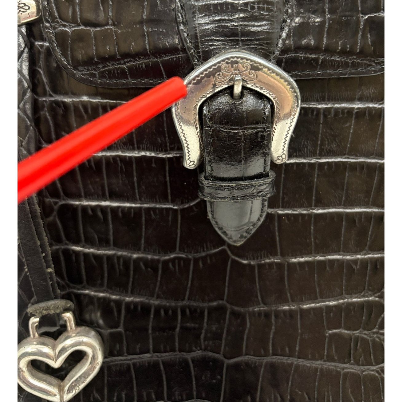 Brighton Vintage BRIGHTON Black Croc Embossed Leather Shoulder Bag Size ONE SIZE - 15 Thumbnail