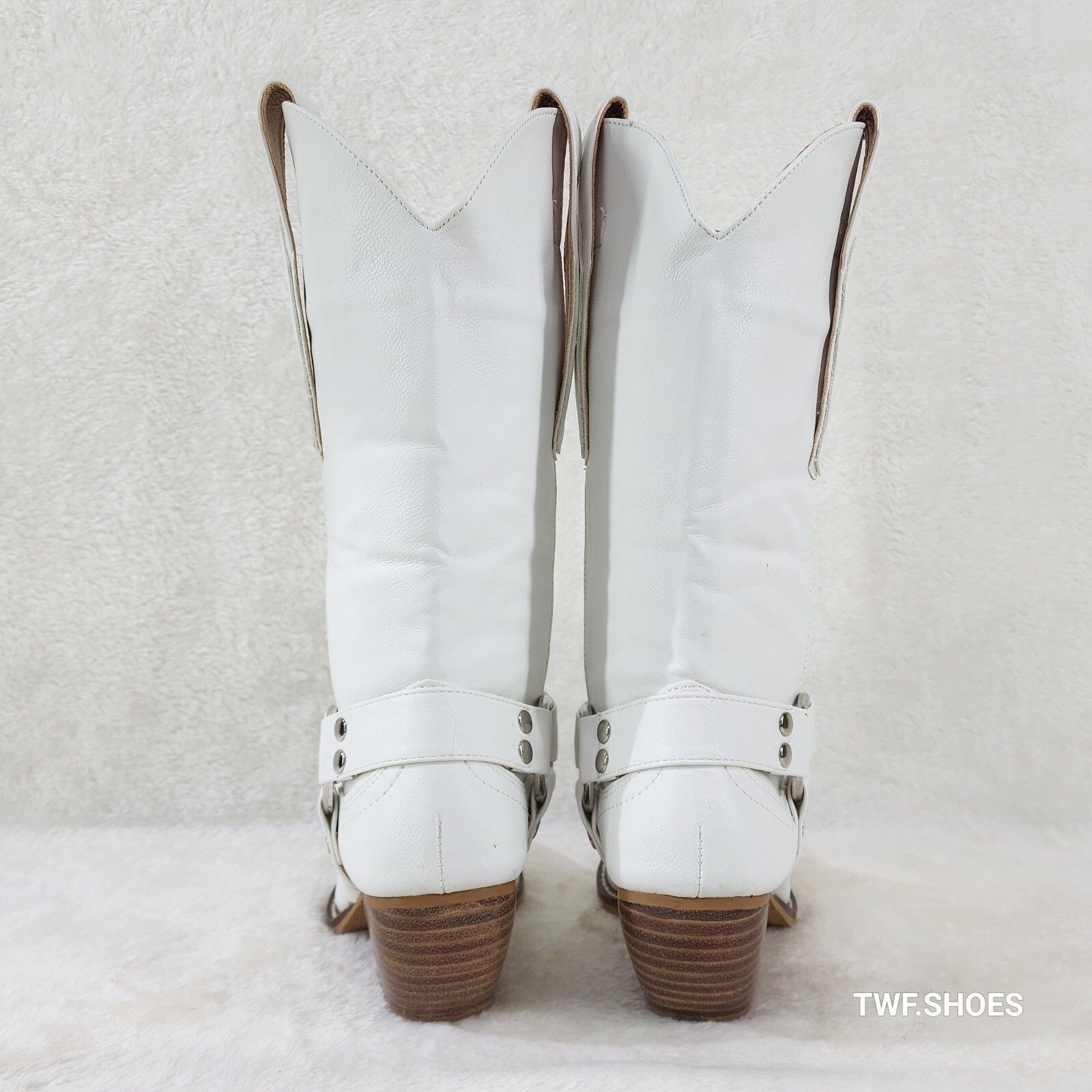Other Western Rider Cut Harness White Leatherette Cowboy Pull On C Size US 8 / IT 38 - 4 Thumbnail