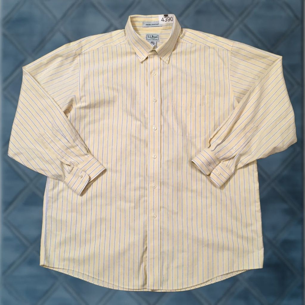 Vintage L.L. Bean Shirt Mens 16.5 Yellow Striped Long Sleeve Button Up Size US XL / EU 56 / 4 - 1 Thumbnail