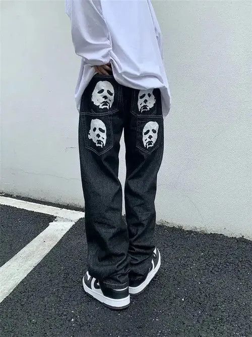 Jean × Vintage Streetwear Head Design Baggy Jeans Size US 32 / EU 48 - 2 Thumbnail