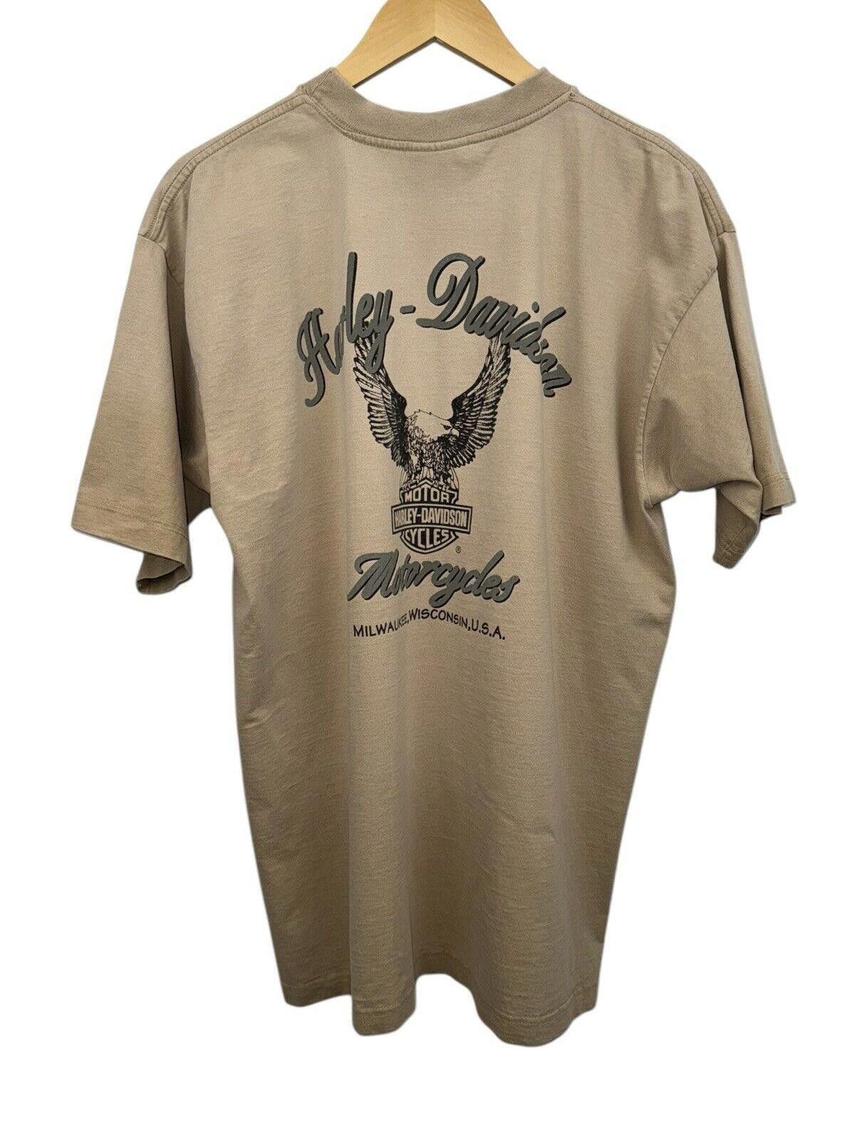 Harley Davidson Vintage Harley Davidson Tan Chrome Eagle Shirt Sz L RARE Size US L / EU 52-54 / 3 - 3 Thumbnail