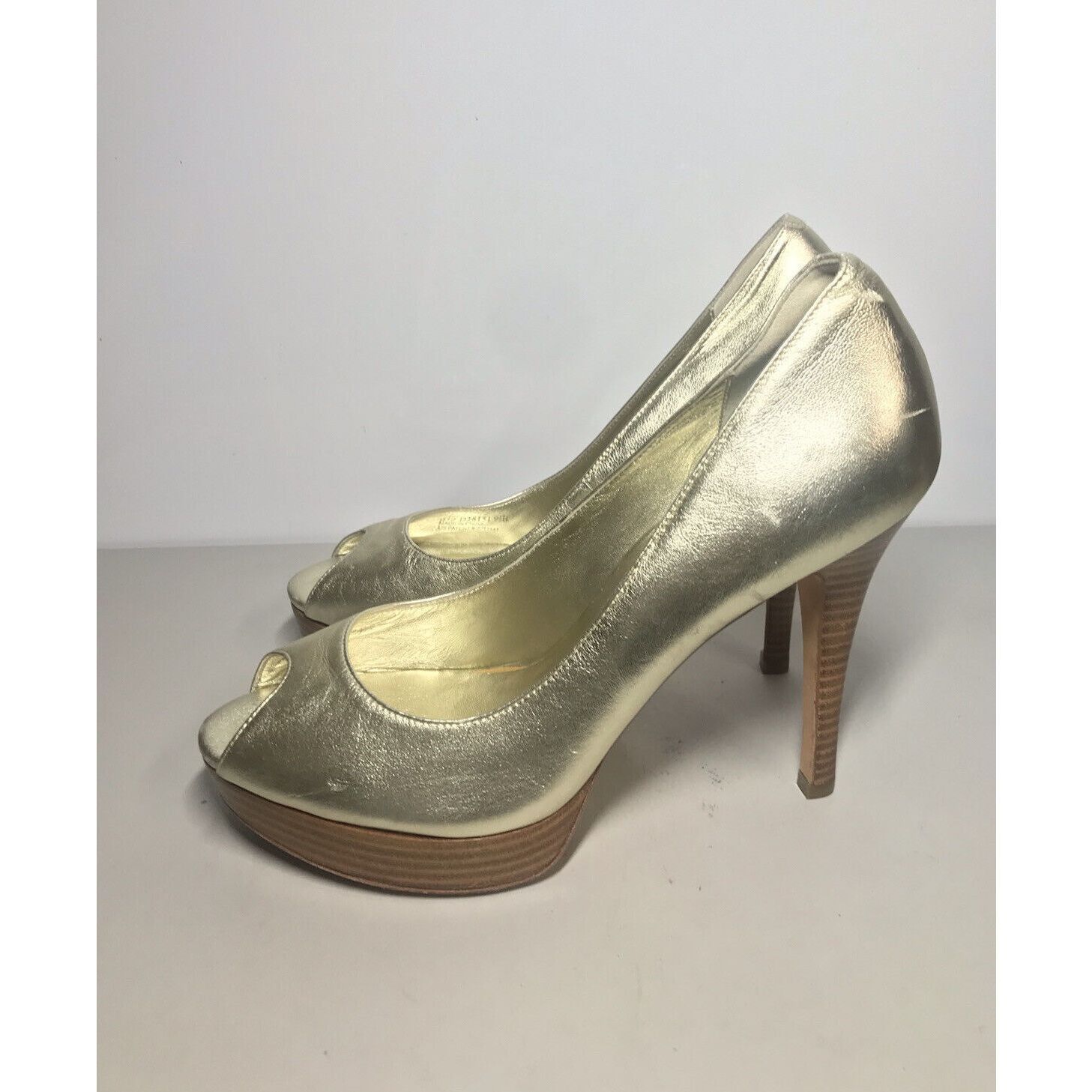 Cole Haan Cole Haan Air Gold Metallic Leather PeepToe Stiletto Heels W Size US 9.5 / IT 39.5 - 7 Thumbnail