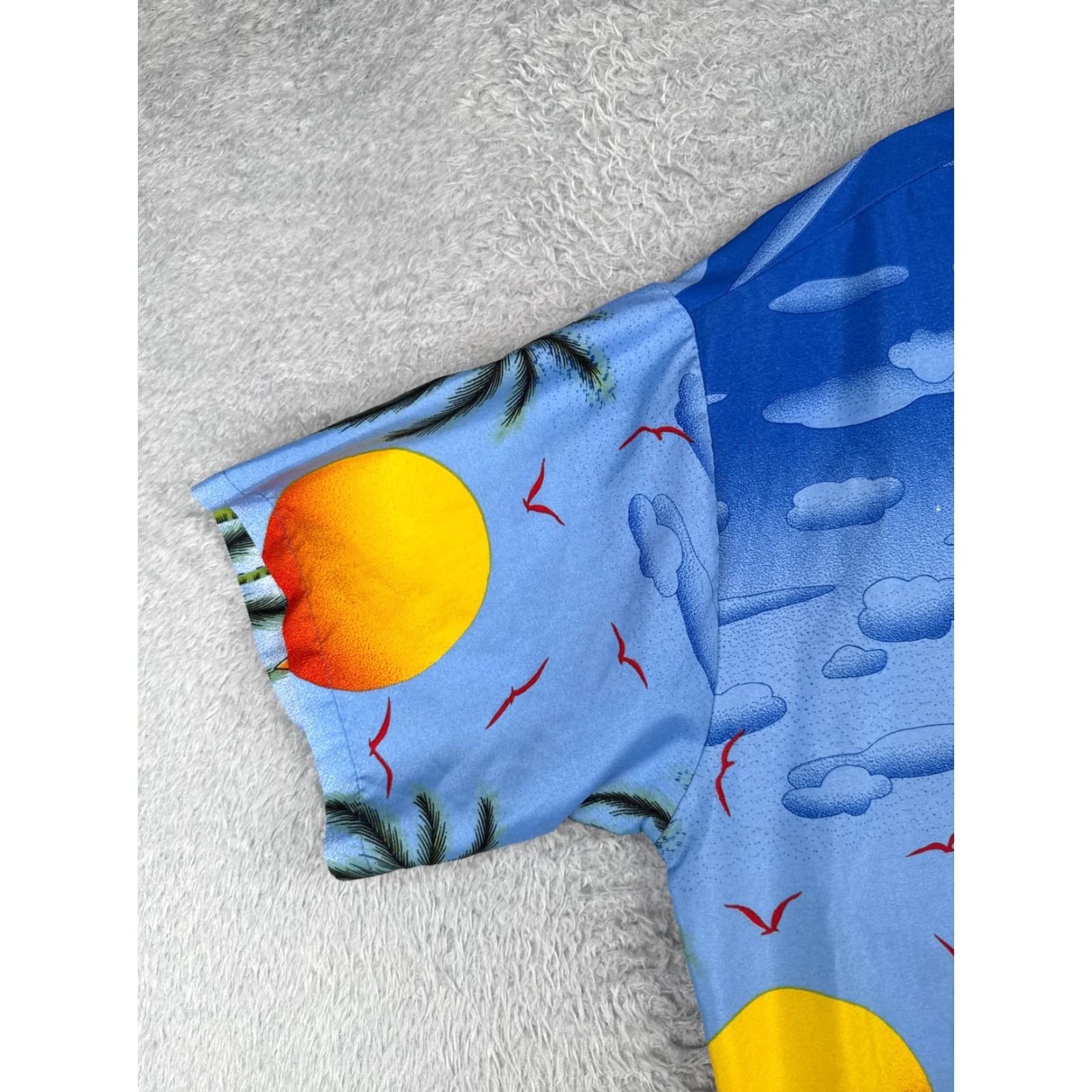 Vintage Happy Bay Shirt Men Large Blue Palm Tree 100% Terivoile Sunset Beach Hawaiian Size US L / EU 52-54 / 3 - 3 Thumbnail