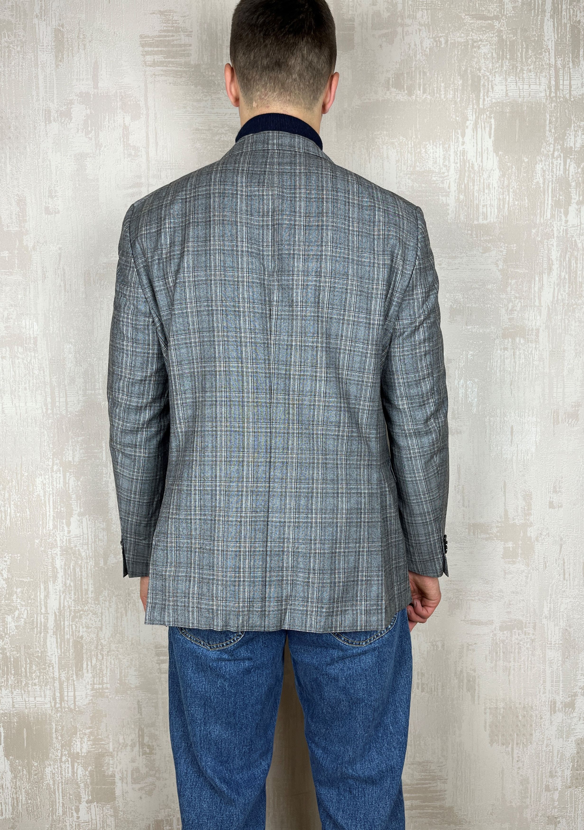 Designer Eduard Dressler Super 130's Shaped Fit Plaid Wool Blazer Size US L / EU 52-54 / 3 - 15 Thumbnail