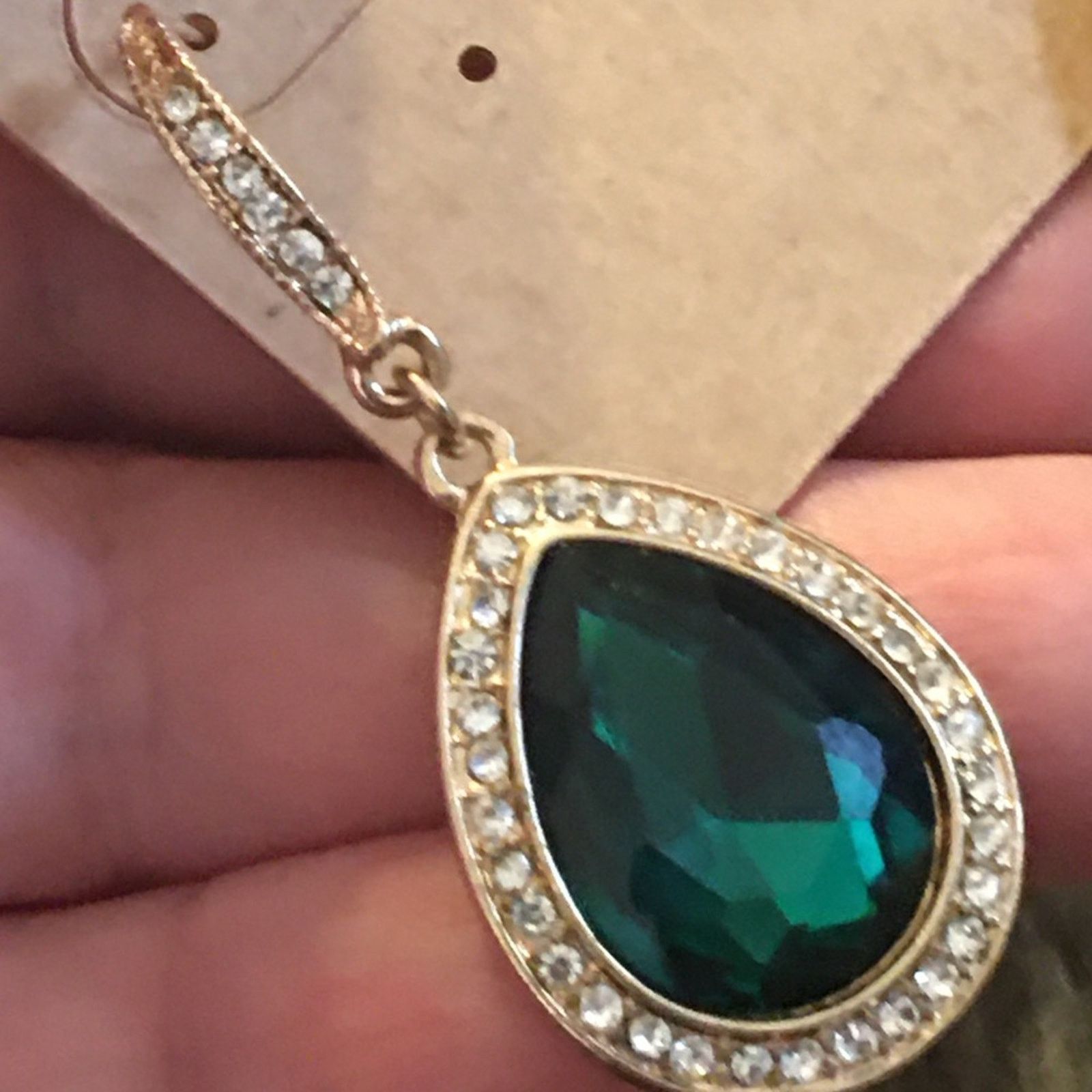 Jewelry Tear drop simulated emerald drop earrings Size ONE SIZE - 4 Thumbnail