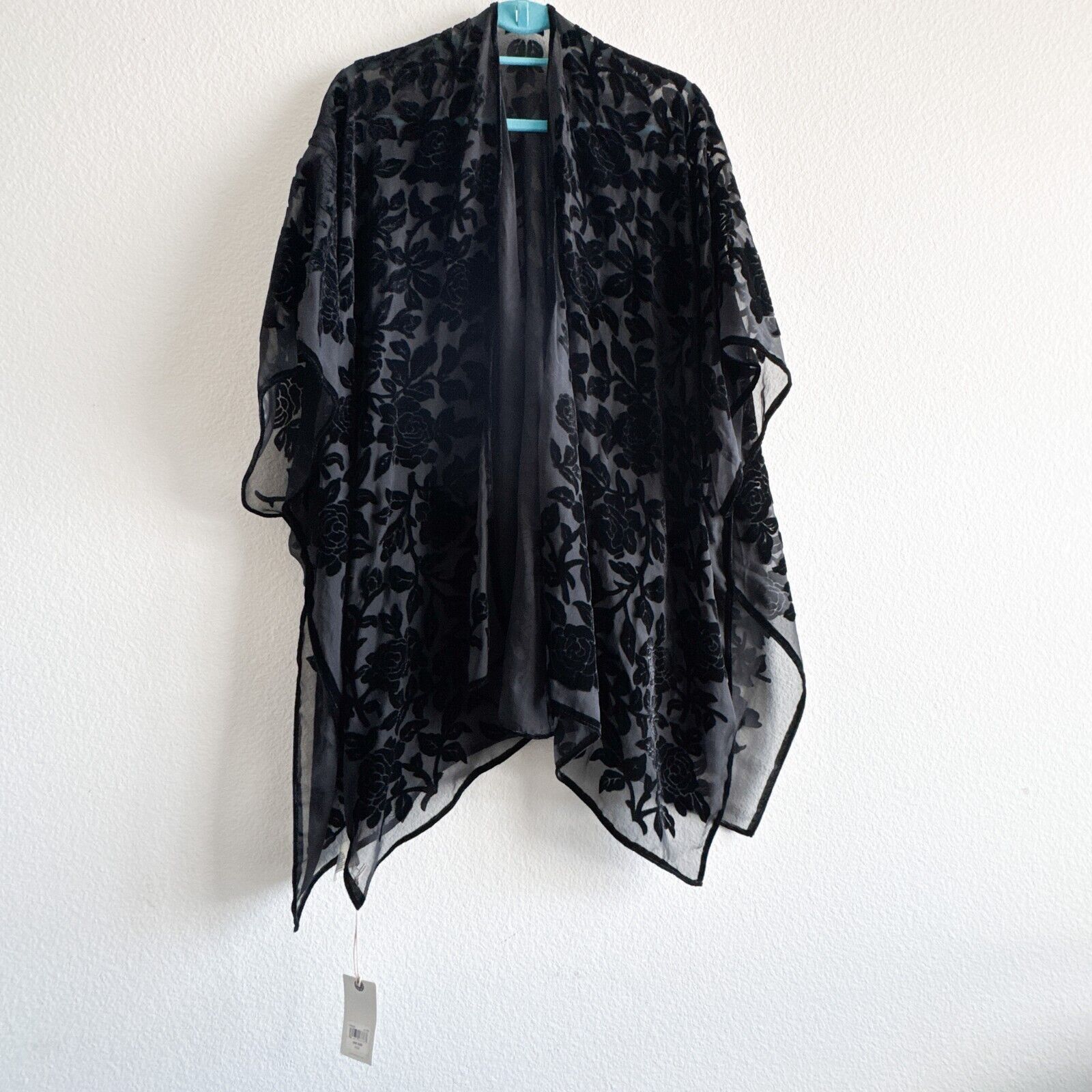 Lucky Brand LUCKY BRAND New Burnout Velvet Cape Kimono Women's OS Black Size ONE SIZE - 2 Thumbnail