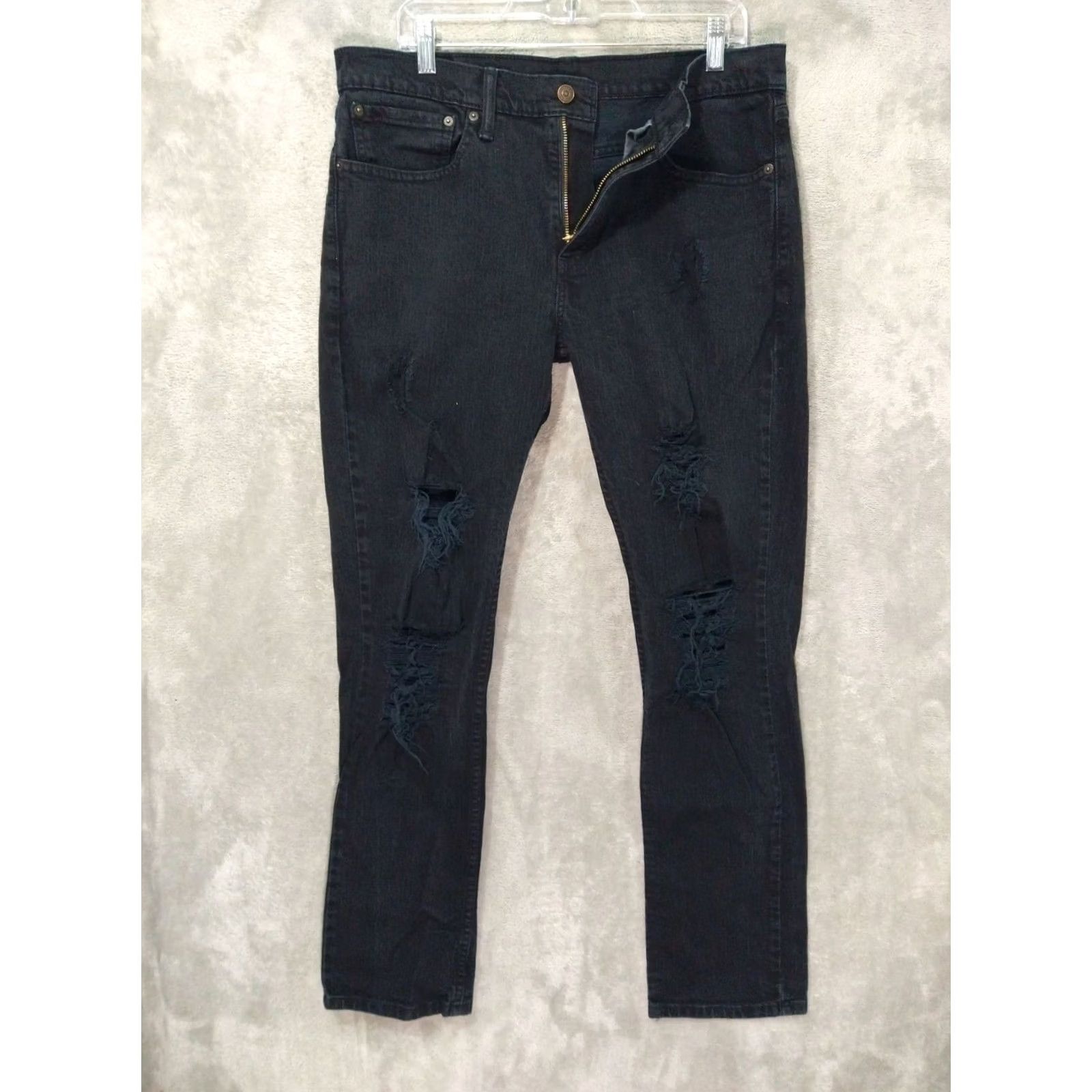 Levi's Levi's 511 Jeans Mens 34x32 Black Denim Slim Straight Fit Distressed Dark Wash Size US 34 / EU 50 - 2 Thumbnail