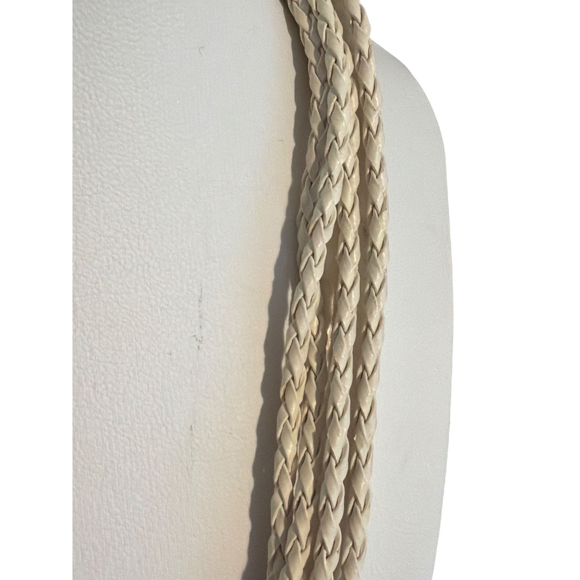 Other White Faux Braided Leather Multi Strand Necklace Rings Beads Size ONE SIZE - 4 Thumbnail