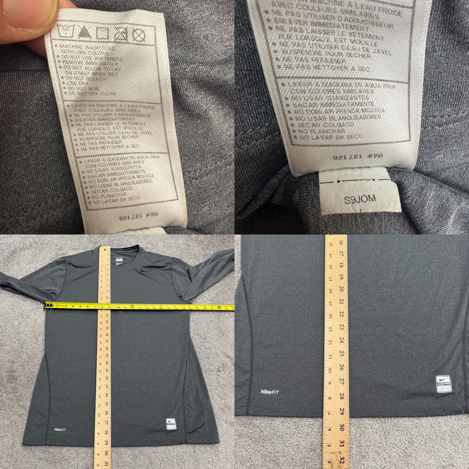 Nike Nike Pro Fitted Performance Active Long Sleeve T-Shirt Mens Large Gray Crew Tee Size US L / EU 52-54 / 3 - 8 Thumbnail