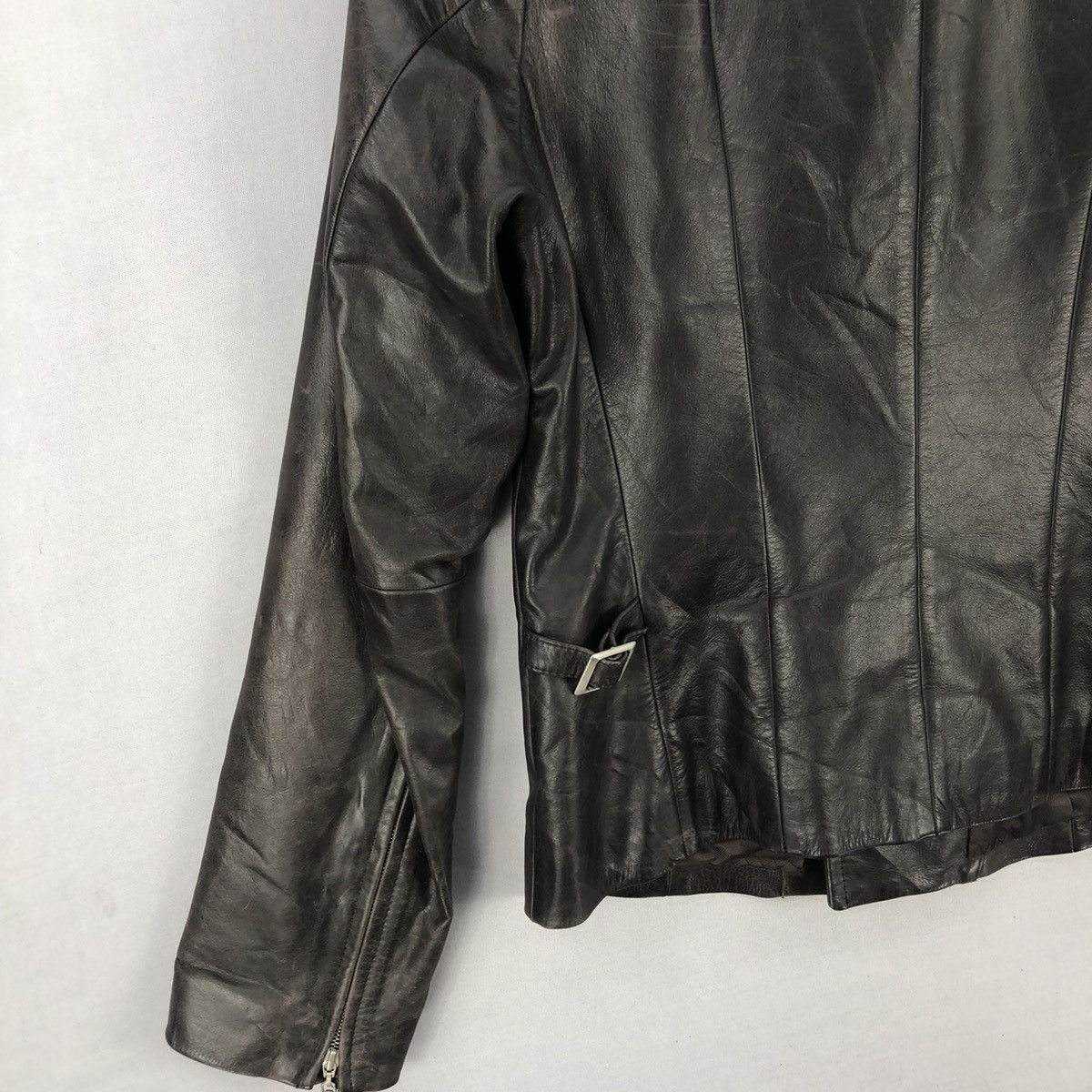 Japanese Brand 🇯🇵 Y. Fukuyama Asymmetrical Cowhide Leather Jacket Size S / US 4 / IT 40 - 15 Thumbnail