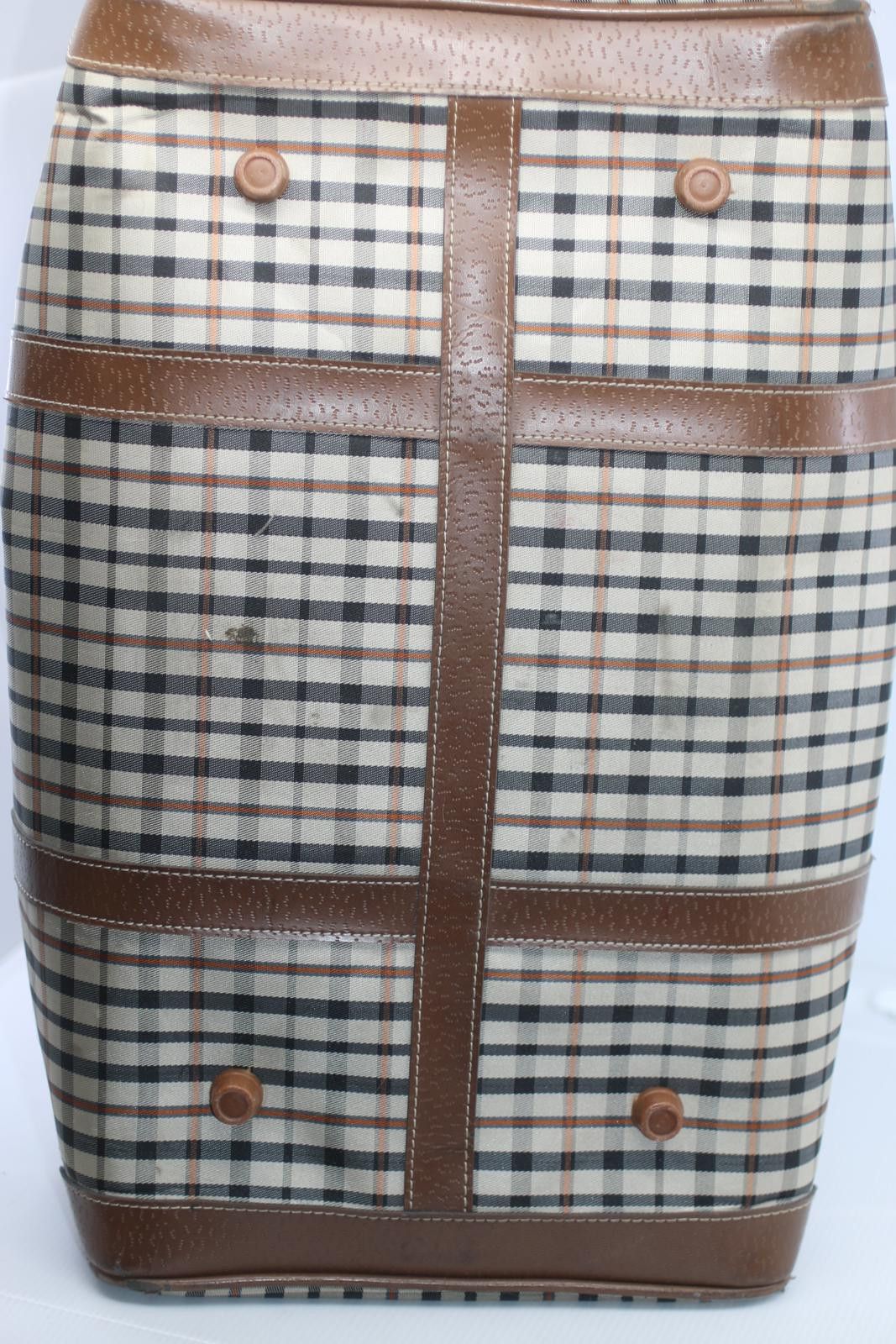 Other Vintage JAGUAR Plaid Duffle Bag Brown Leather Trim Travel Size ONE SIZE - 5 Thumbnail