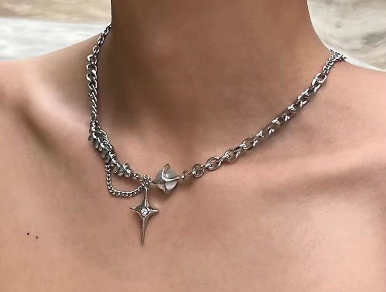 Japanese Brand Star pendant retro punk double layer chain necklace Size ONE SIZE - 4 Thumbnail