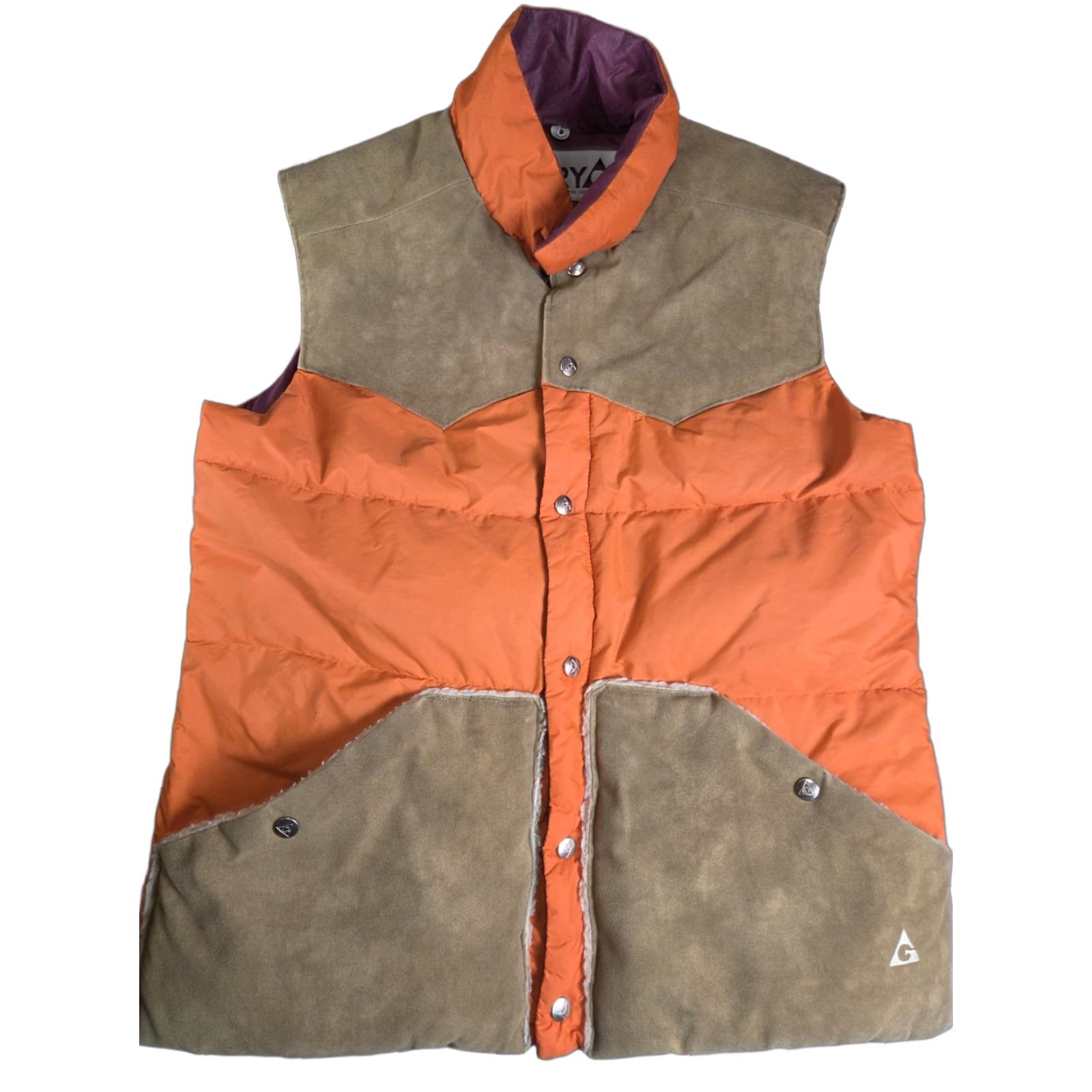 Vintage GERRY VINTAGE Down Suede Puffer Vest – Orange & Tan USA Size L – 70s 80s 90s Classic Outdoor Puffer Vest Mens Size US L / EU 52-54 / 3 - 1 Thumbnail
