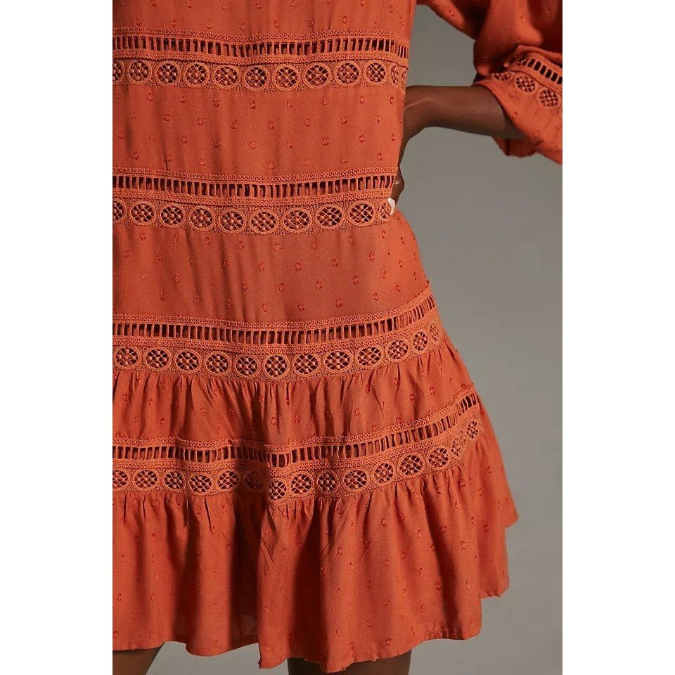 Anthropologie New ANTHROPOLOGIE Tiered Puff-Sleeve Mini Dress $160 MEDIUM Size M / US 6-8 / IT 42-44 - 2 Thumbnail