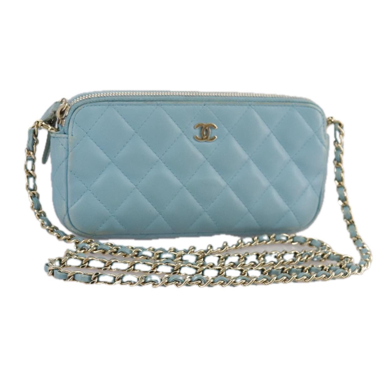 Wallet On Chain Blue Leather Clutch Bag (Pre-Owned)