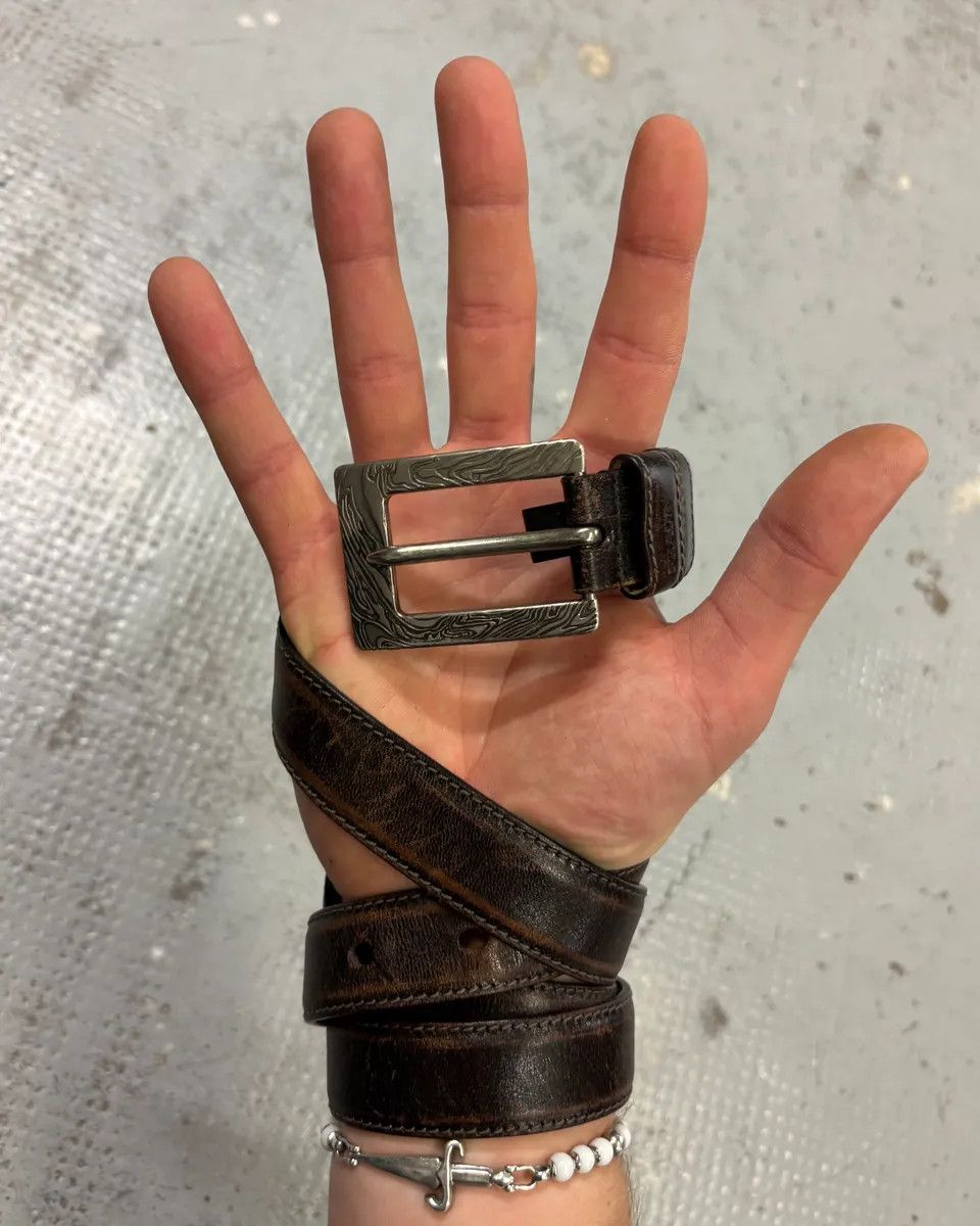 Prada 2000s Prada Brown Leather Embossed Buckle Belt Size ONE SIZE - 1 Thumbnail