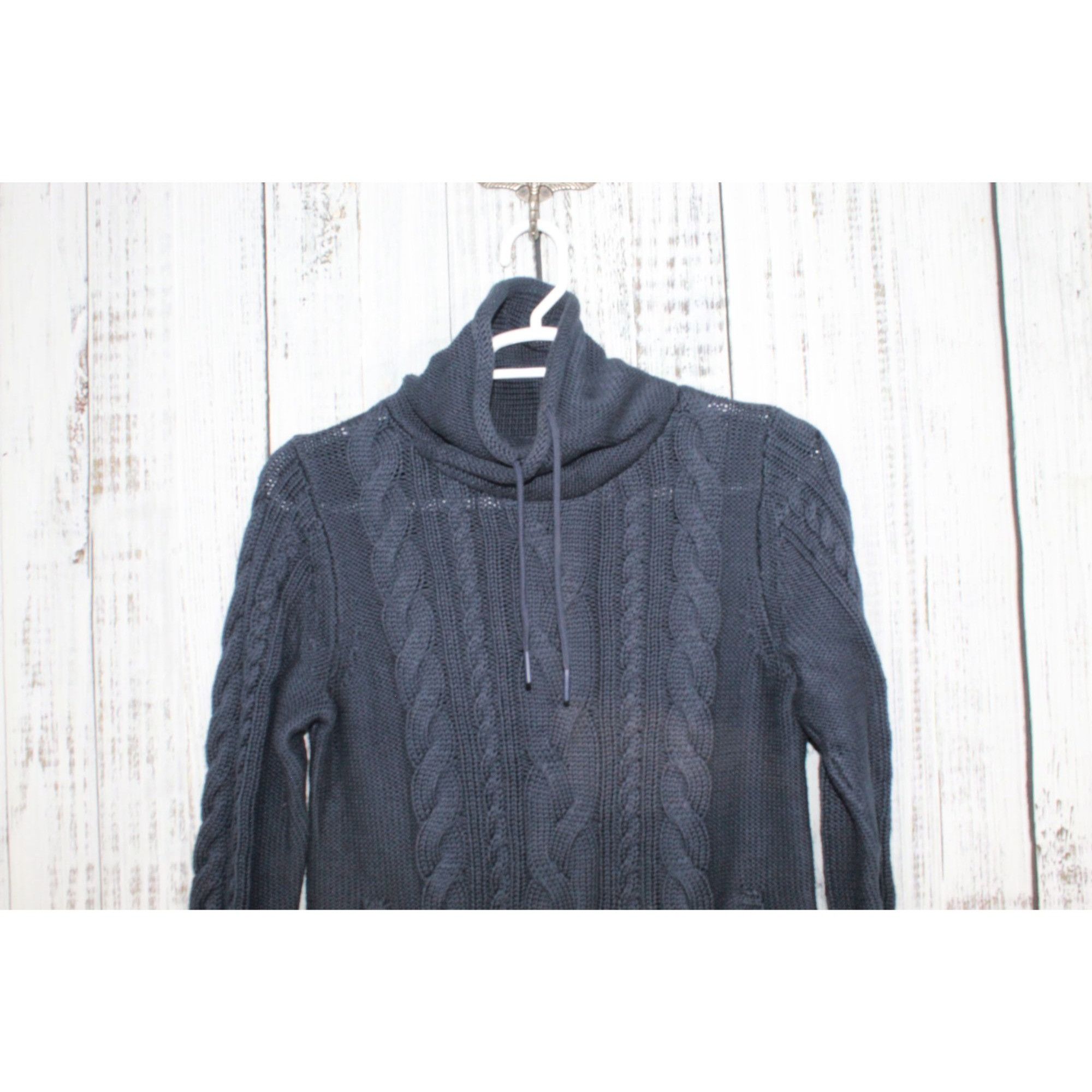 L.L. Bean LL Bean Women’s Double L Navy Cable Funnelneck Sweater Size L / US 10 / IT 46 - 2 Thumbnail