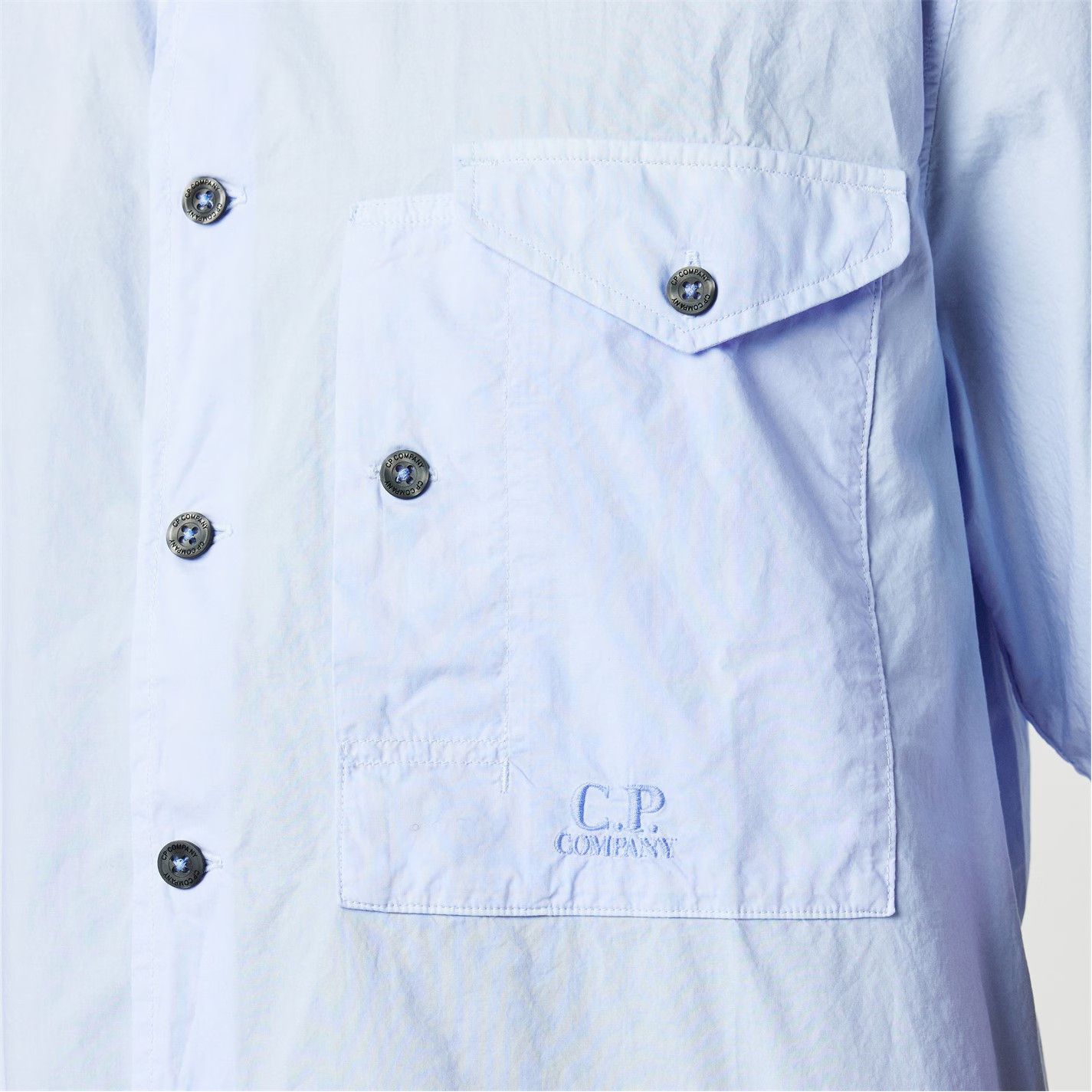 C.P. Company o1g2r1mq0426 Short Sleeve Embroidered Logo Shirt in Blue Size US XL / EU 56 / 4 - 5 Thumbnail