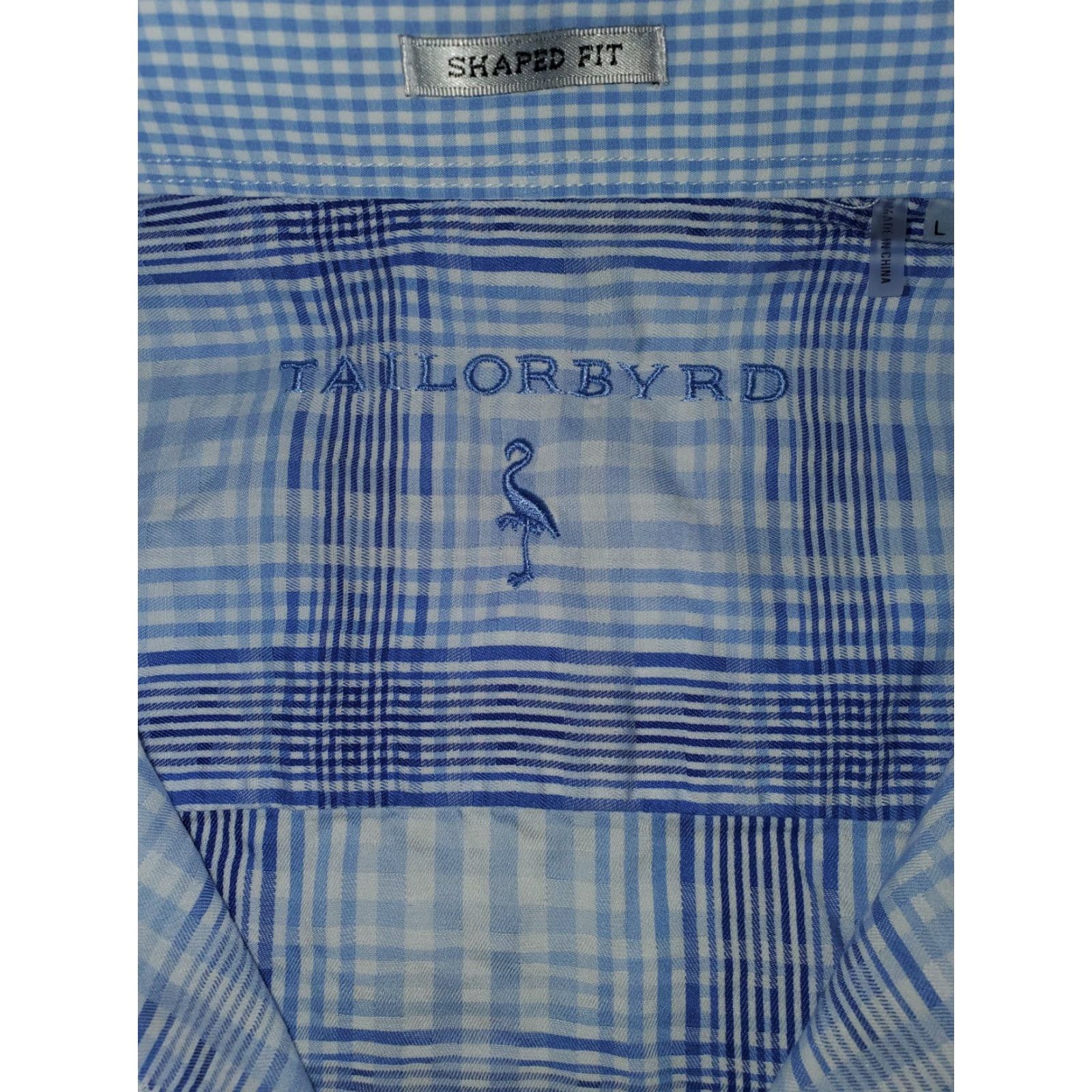Tailorbyrd TAILORBYRD Plaid Shirt Dress Long Sleeve Flip Cuff Button-Up Casual Mens Large Blue/White, Blue, Cotton, Button-Down Collar, All Seasons, Regular Fit Size US L / EU 52-54 / 3 - 3 Thumbnail