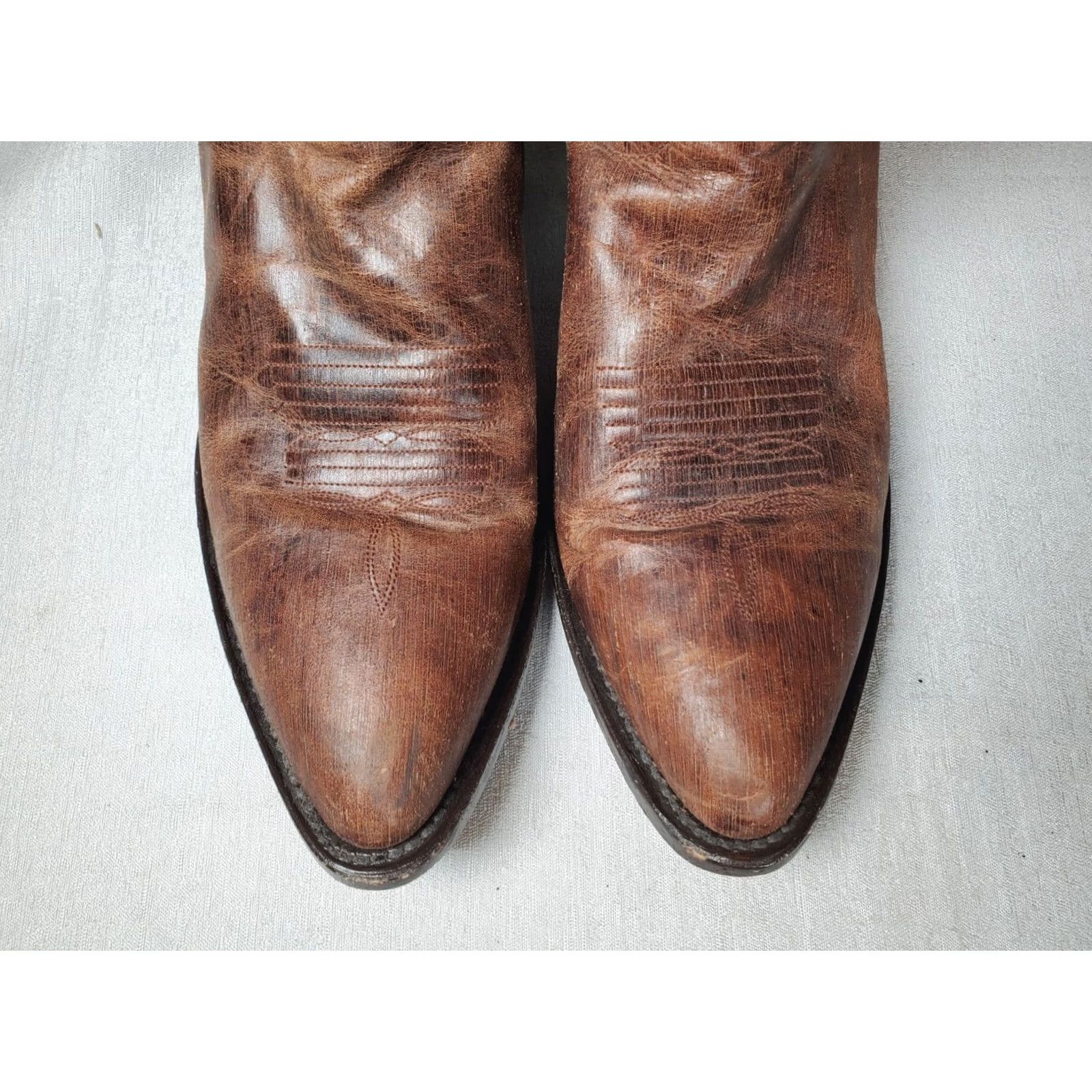Vintage JB Dillon Western Cowboy Boots Brown Brushed Leather Embroidered Men's US 10.5 D Size US 11 / EU 44 - 7 Thumbnail