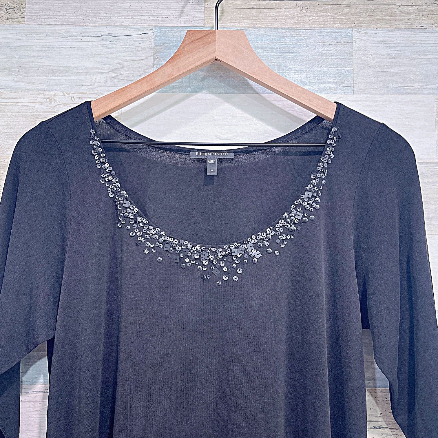 Eileen Fisher EILEEN FISHER Silk Jersey Sequin Dress Black Womens Medium Size M / US 6-8 / IT 42-44 - 2 Thumbnail