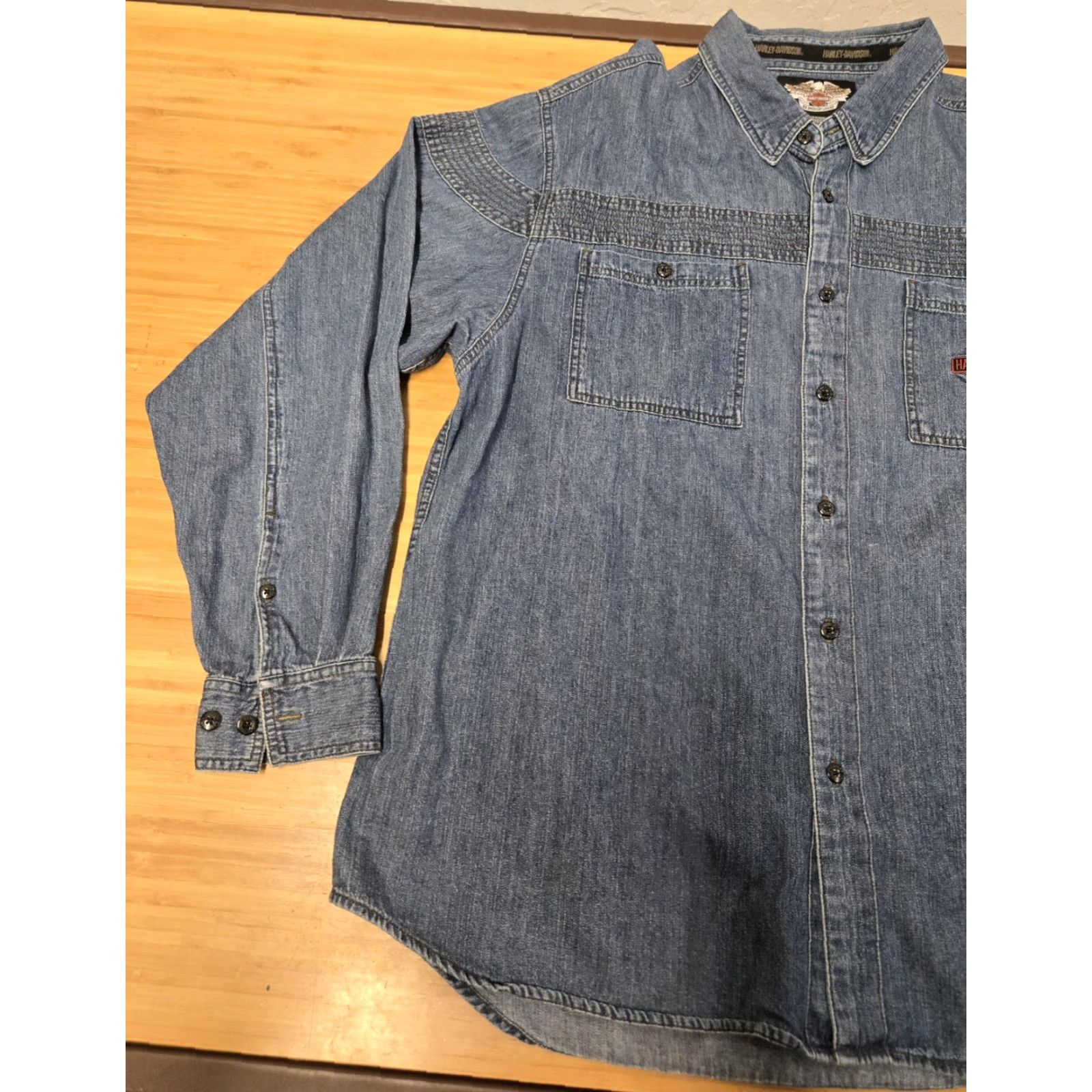 Harley Davidson VINTAGE Harley-Davidson Shirt Mens 2XL Blue Denim Button-Up Embroidered Biker Motorcycle Shirt Size US XXL / EU 58 / 5 - 4 Thumbnail