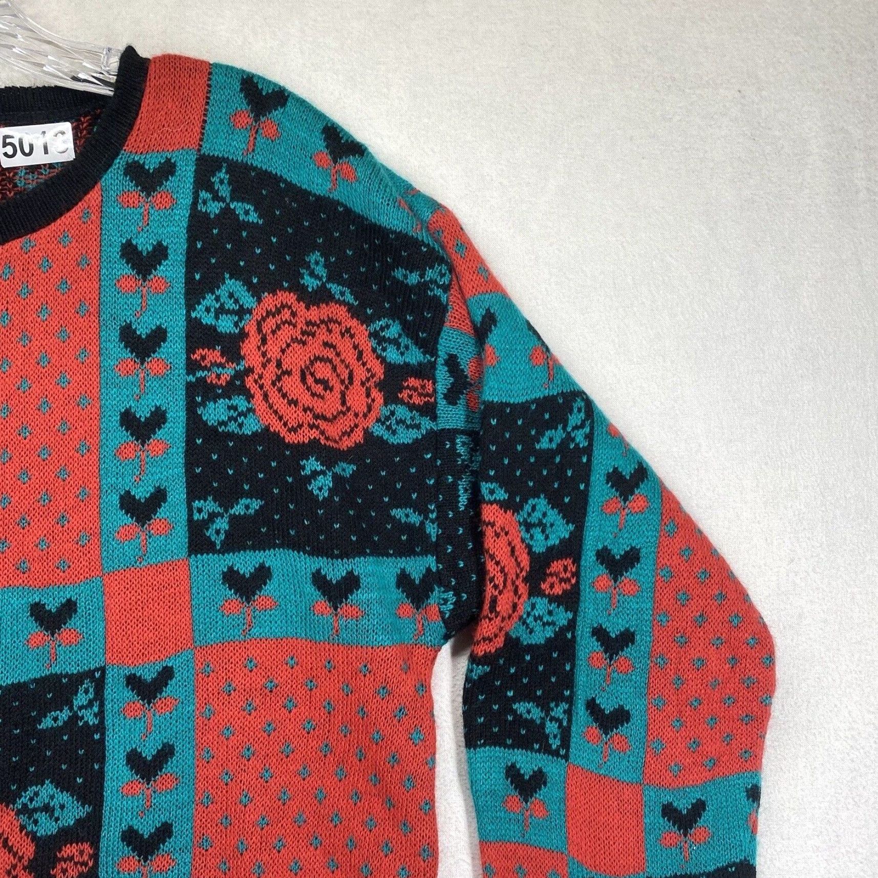 Vintage VINTAGE Rob Rich Women's Sweater Floral Roses 1980s Oversized Acrylic Casual Medium EUC Size M / US 6-8 / IT 42-44 - 7 Thumbnail
